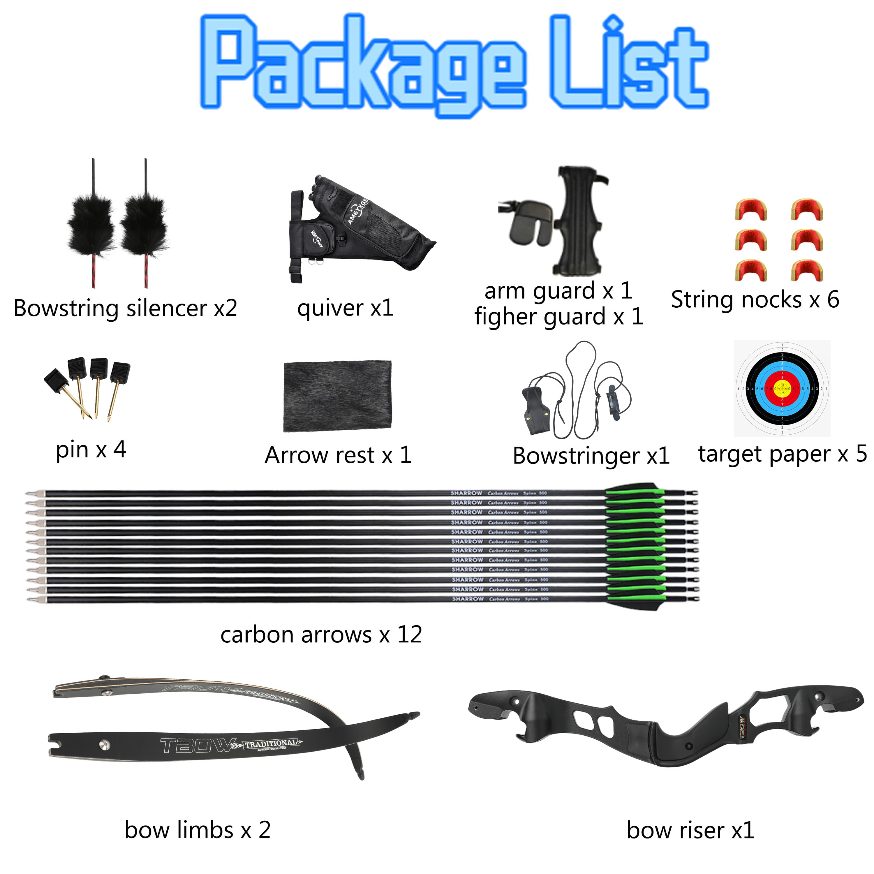 TBOW 62" ILF Hunting Recurve Bow CNC Machined 25-60 lbs