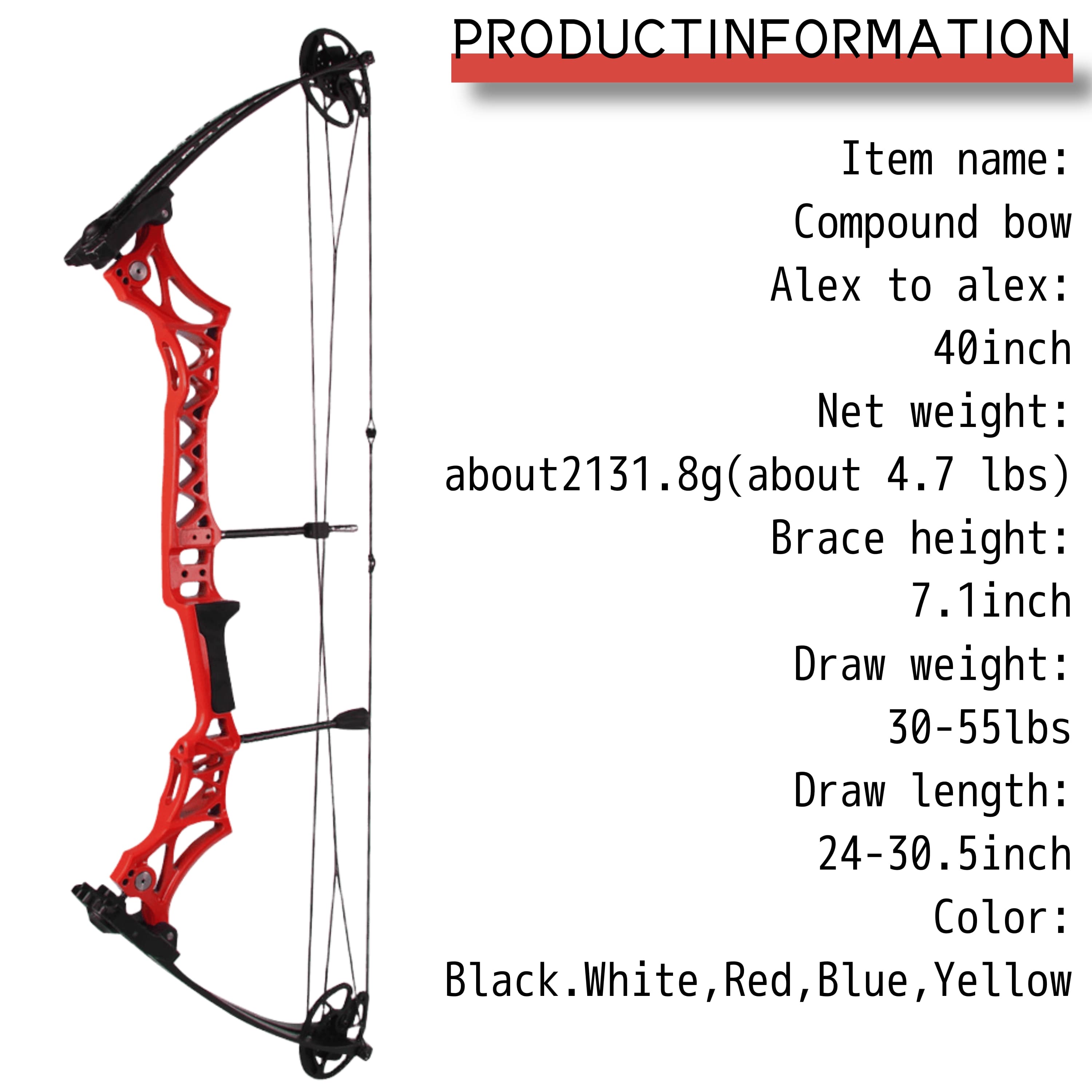 40" Compound Bow Set 30-55lbs Adjustable Pro Training Setup
