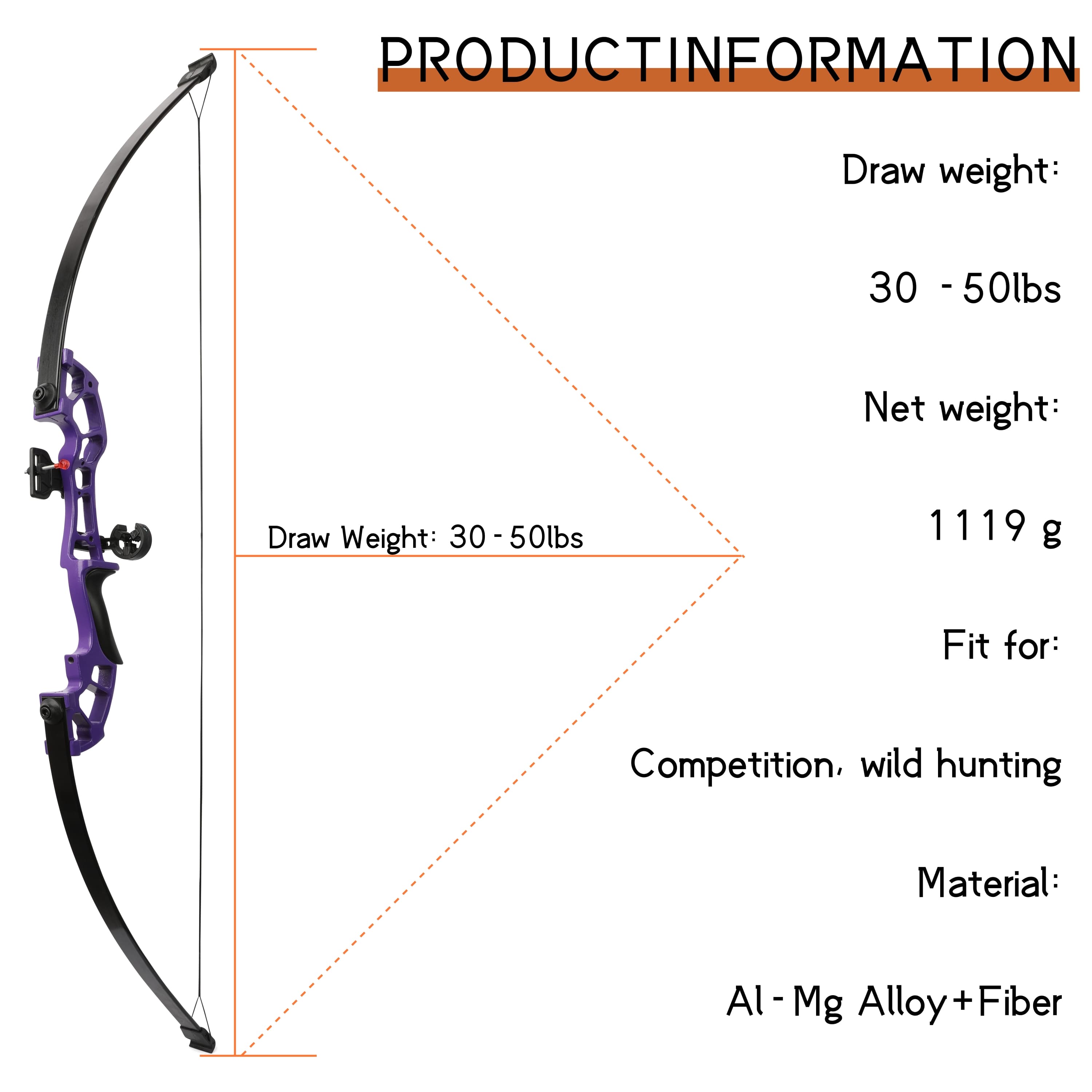 52" Straight Recurve Bow Set 30–50lbs for Target & Hunting