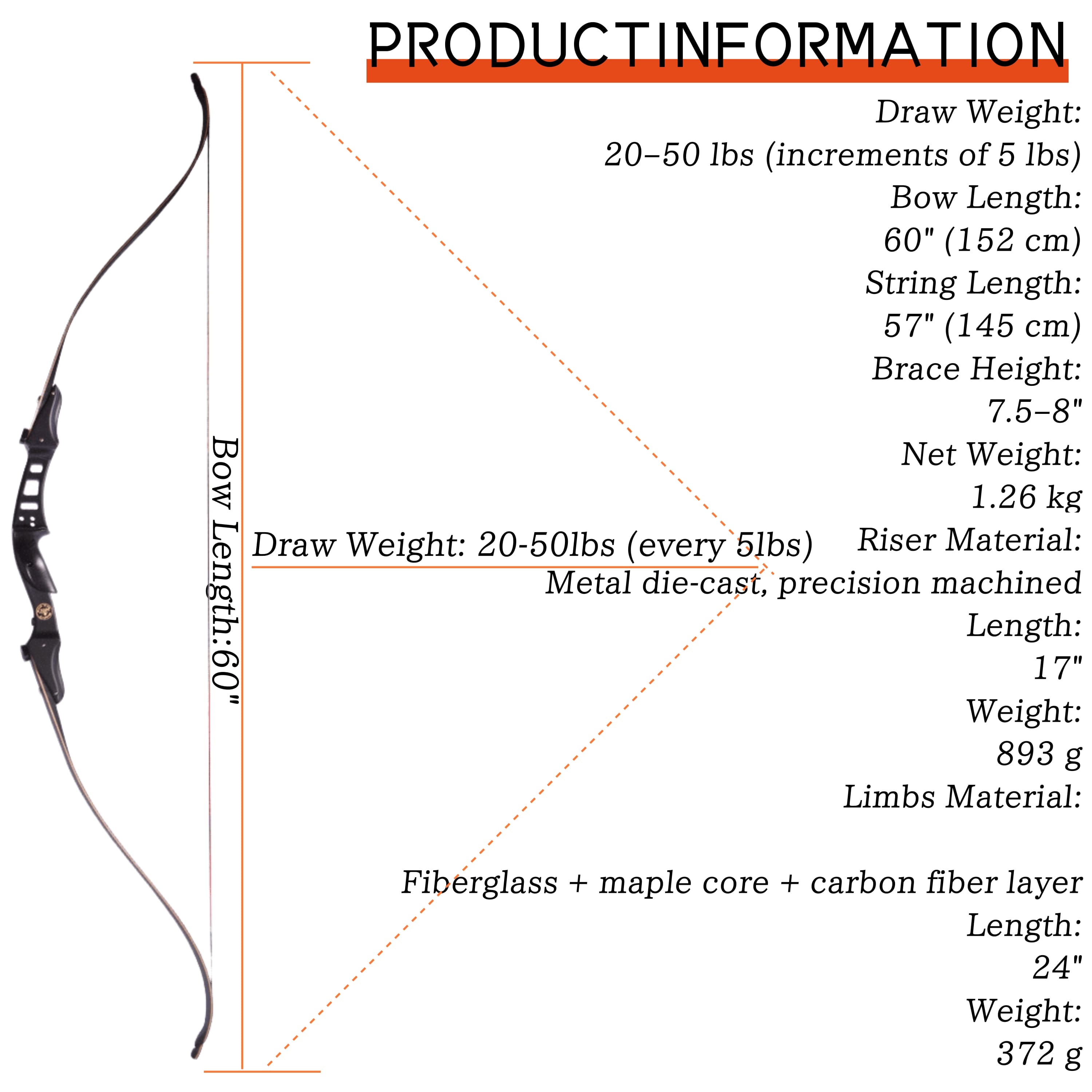 60" Recurve Bow Set 20-50lbs with Accessories for Archery Practice