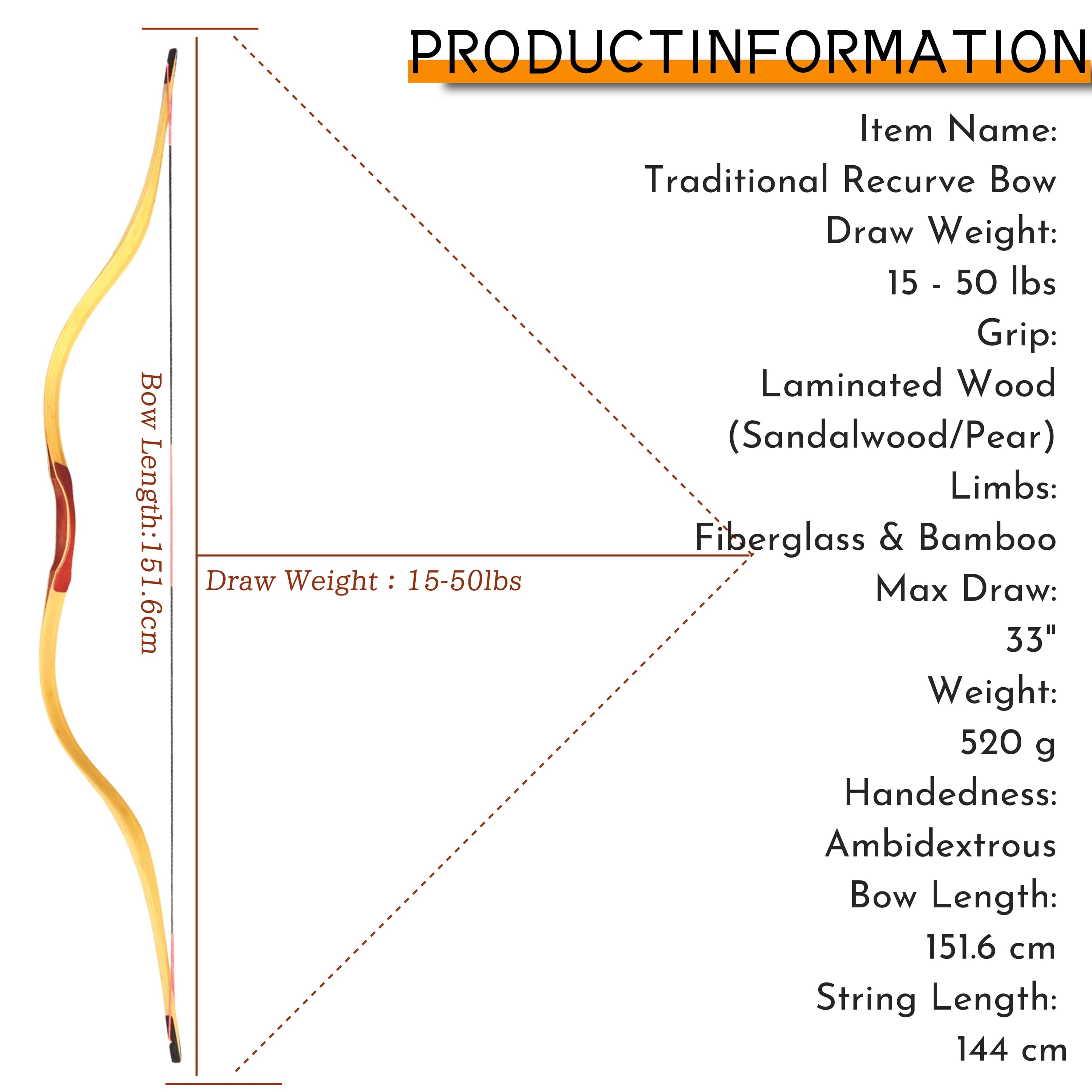 15-50lbs Traditional Bow Arrows Kit Hunting Longbow Archery