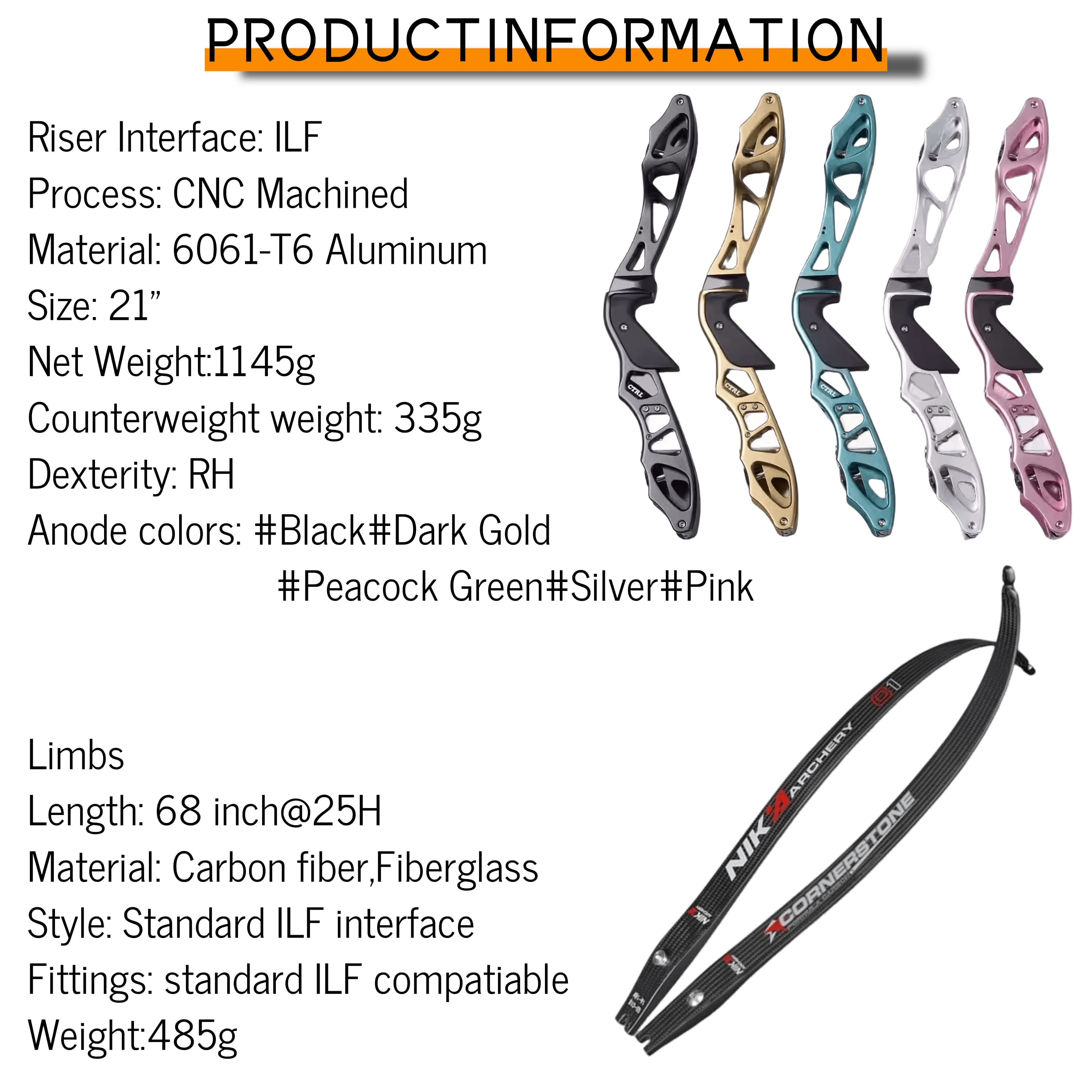 Archery ILF Recurve Bow 16-56lbs Shooting Bow RH Hunting