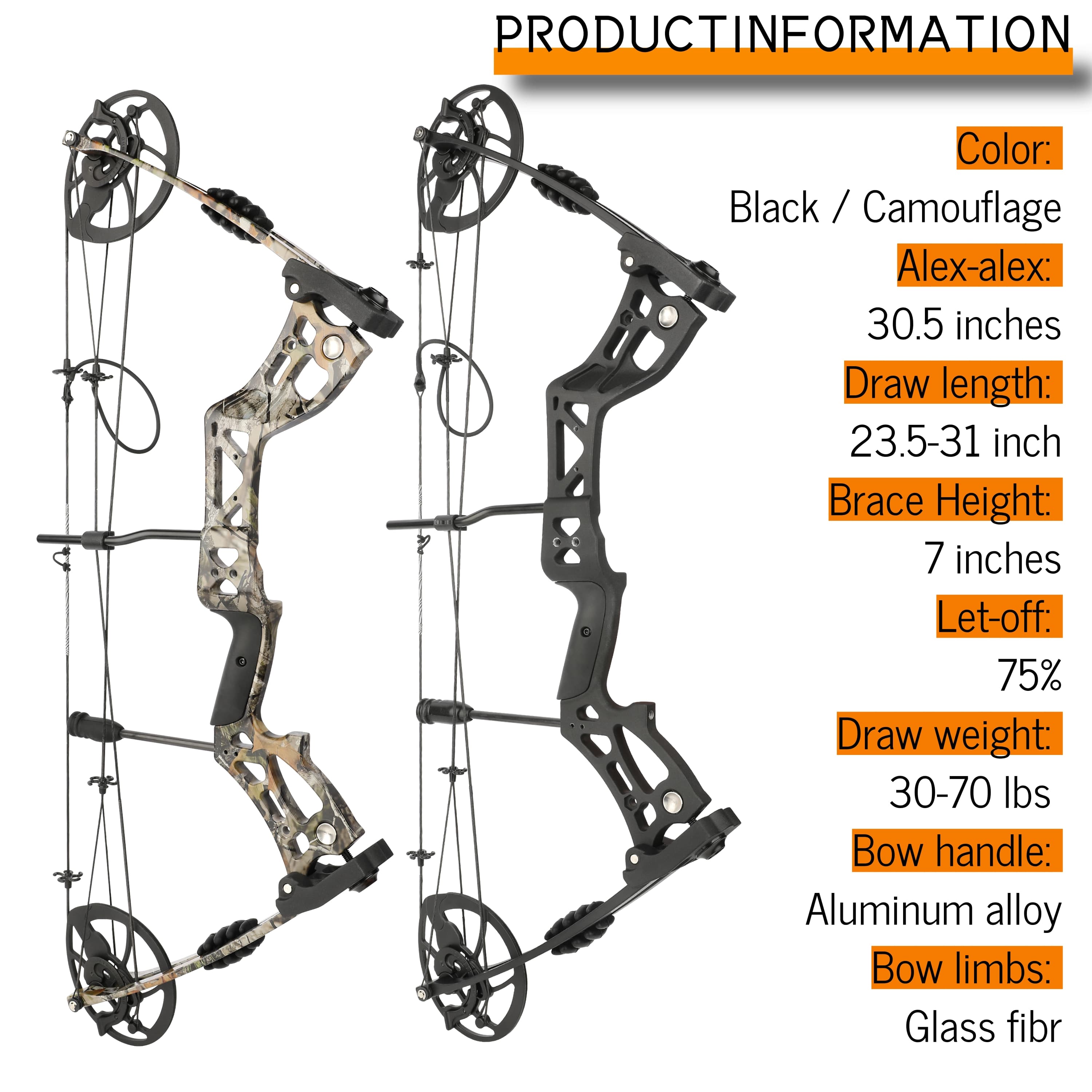Compound 30-70lbs Adjustable 75% Let-off Professional Fishing Kit