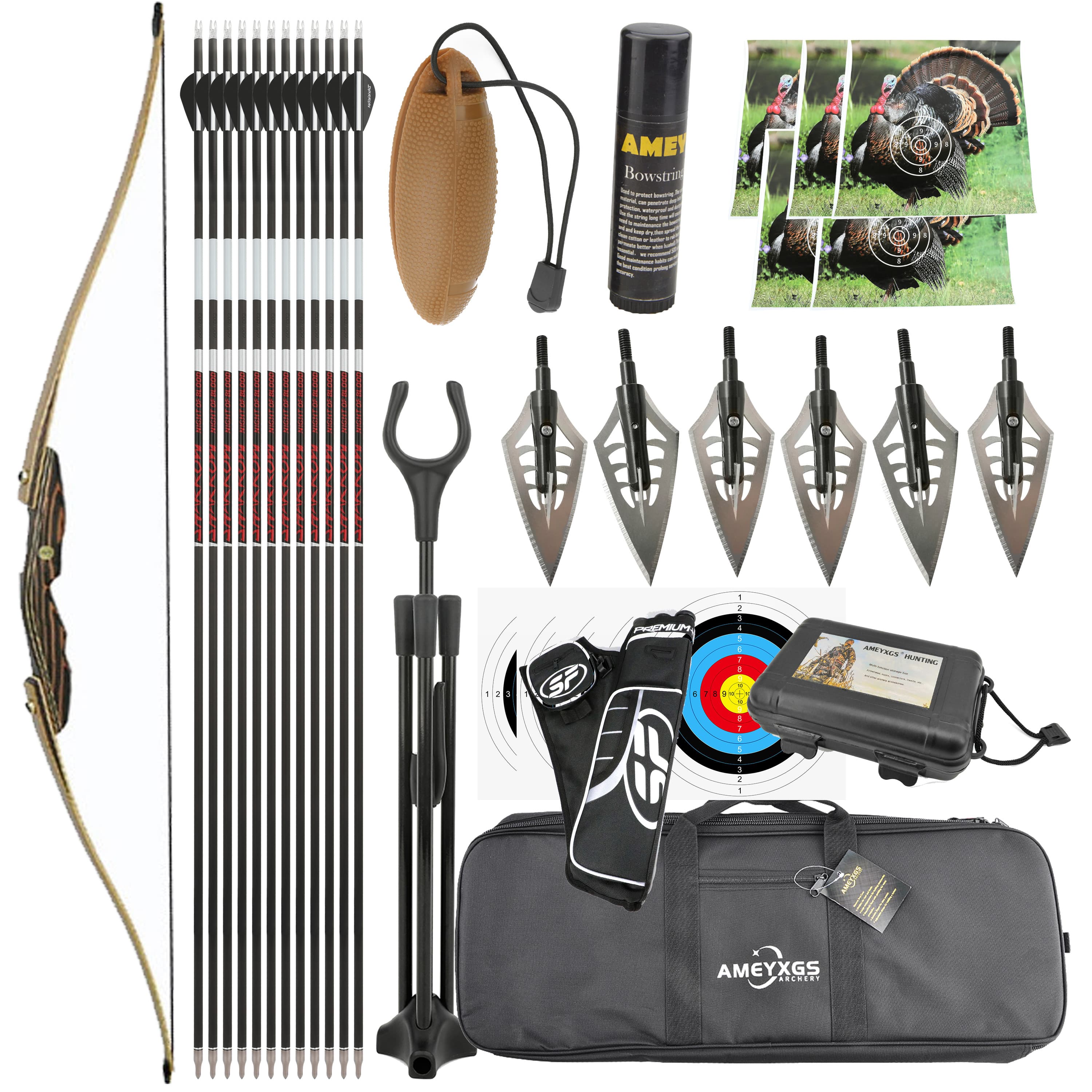  Handmade Traditional Longbow Takedown Longbow Archery RH 20-55 lbs