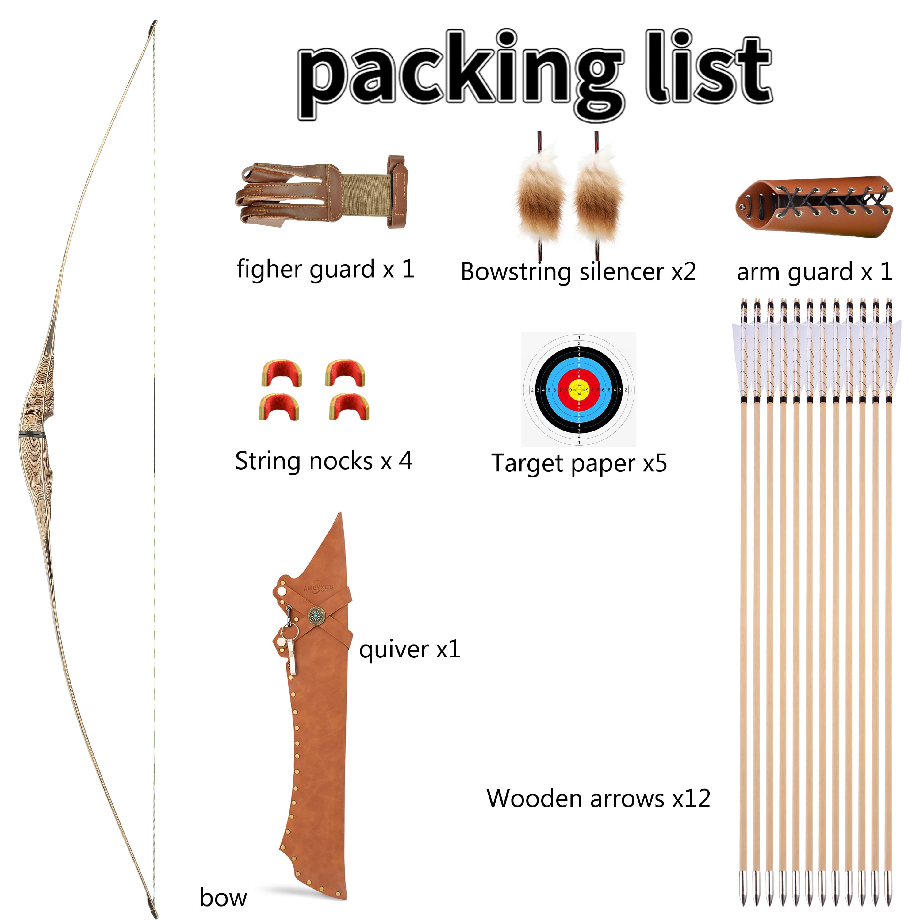 60" 62" 64" Traditional Handmade Longbow RH/LH 20-50# @28"