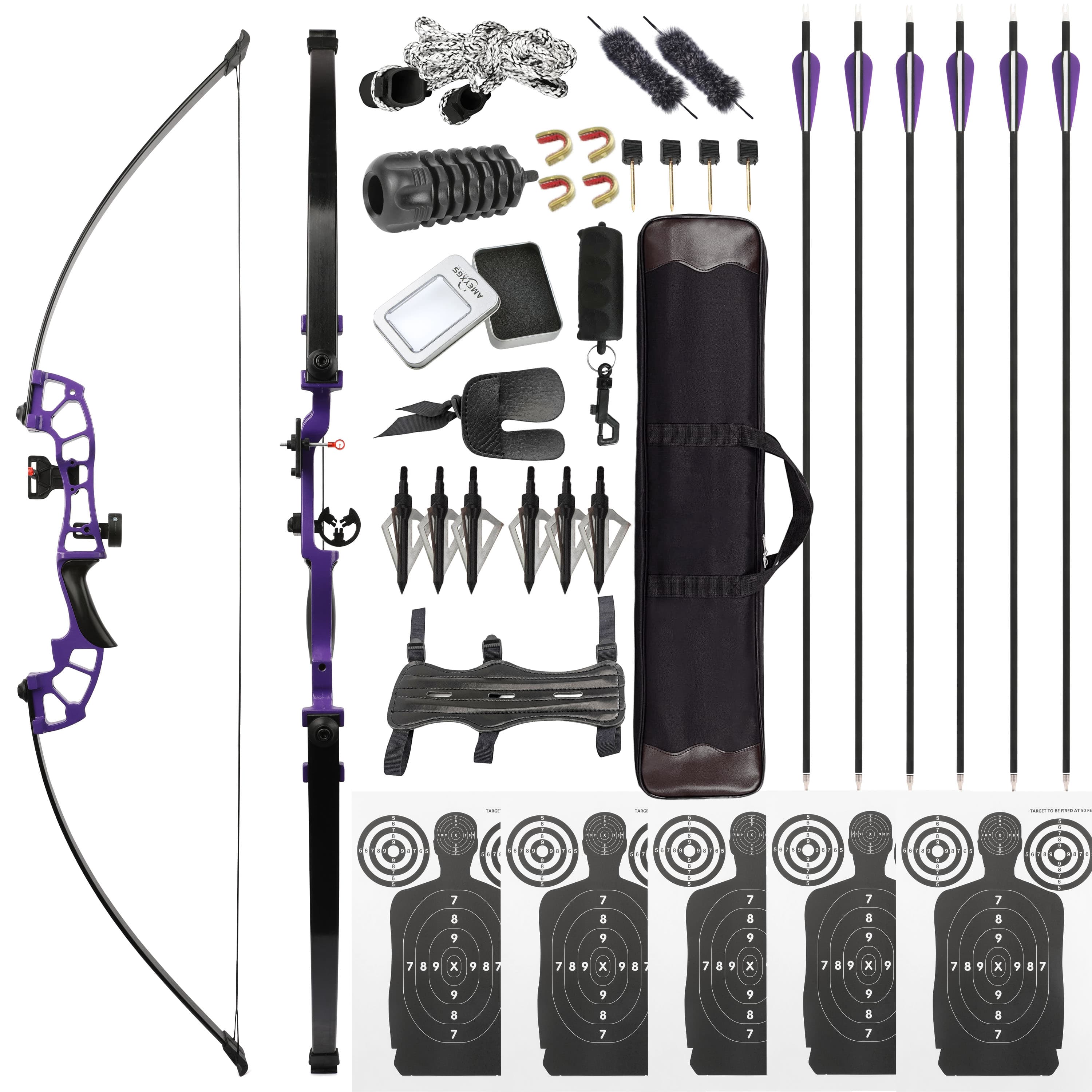 52" Straight Recurve Bow Set 30–50lbs for Target & Hunting