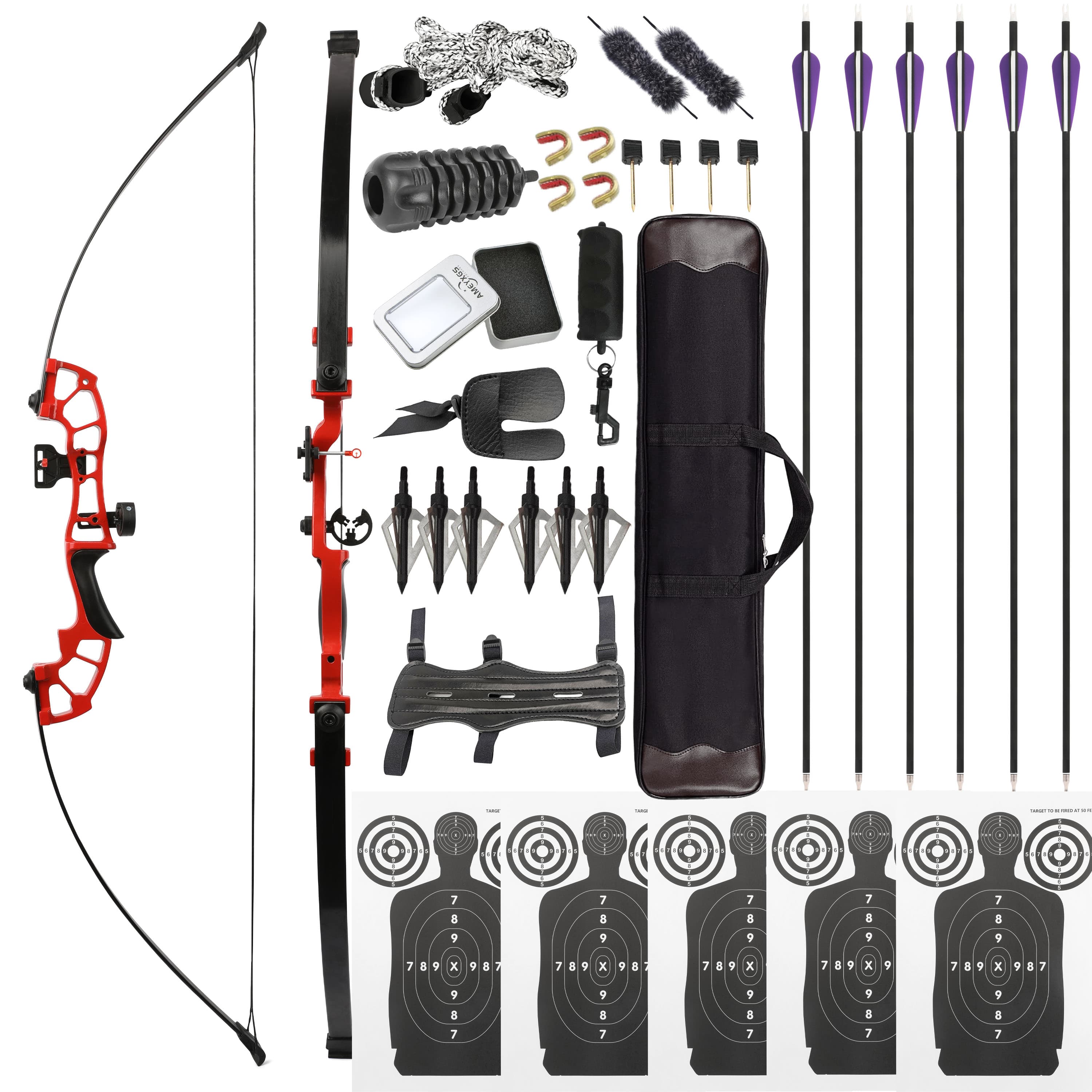 52" Straight Recurve Bow Set 30–50lbs for Target & Hunting