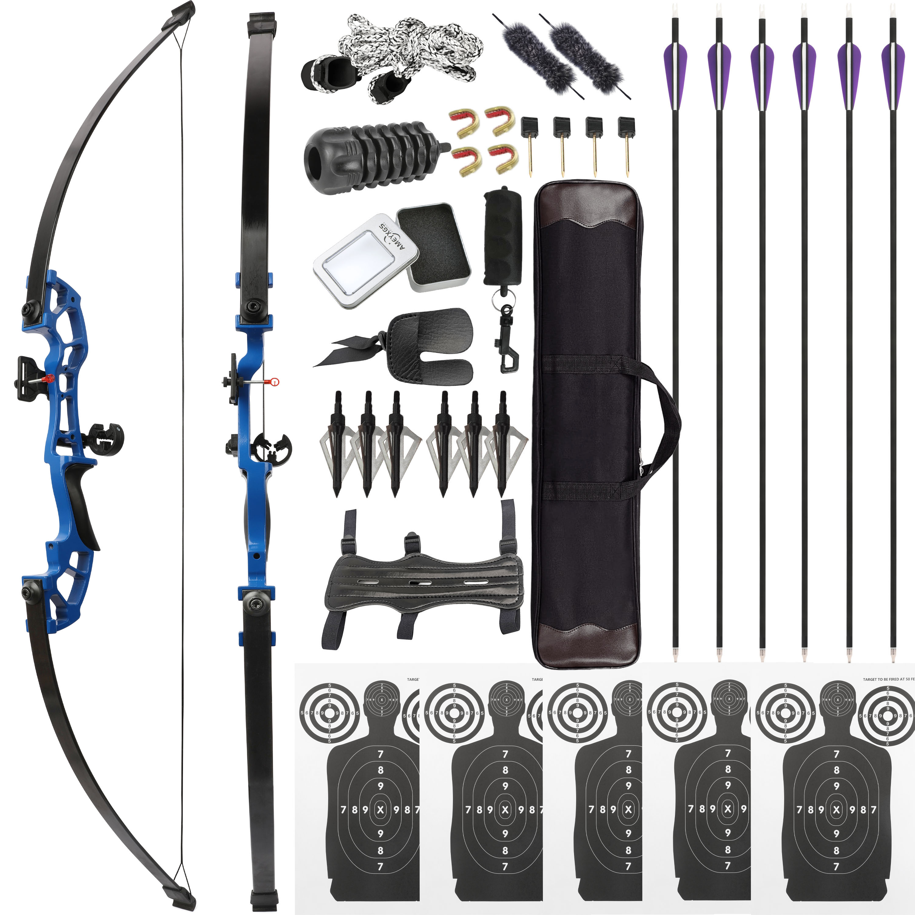 52" Straight Recurve Bow Set 30–50lbs for Target & Hunting