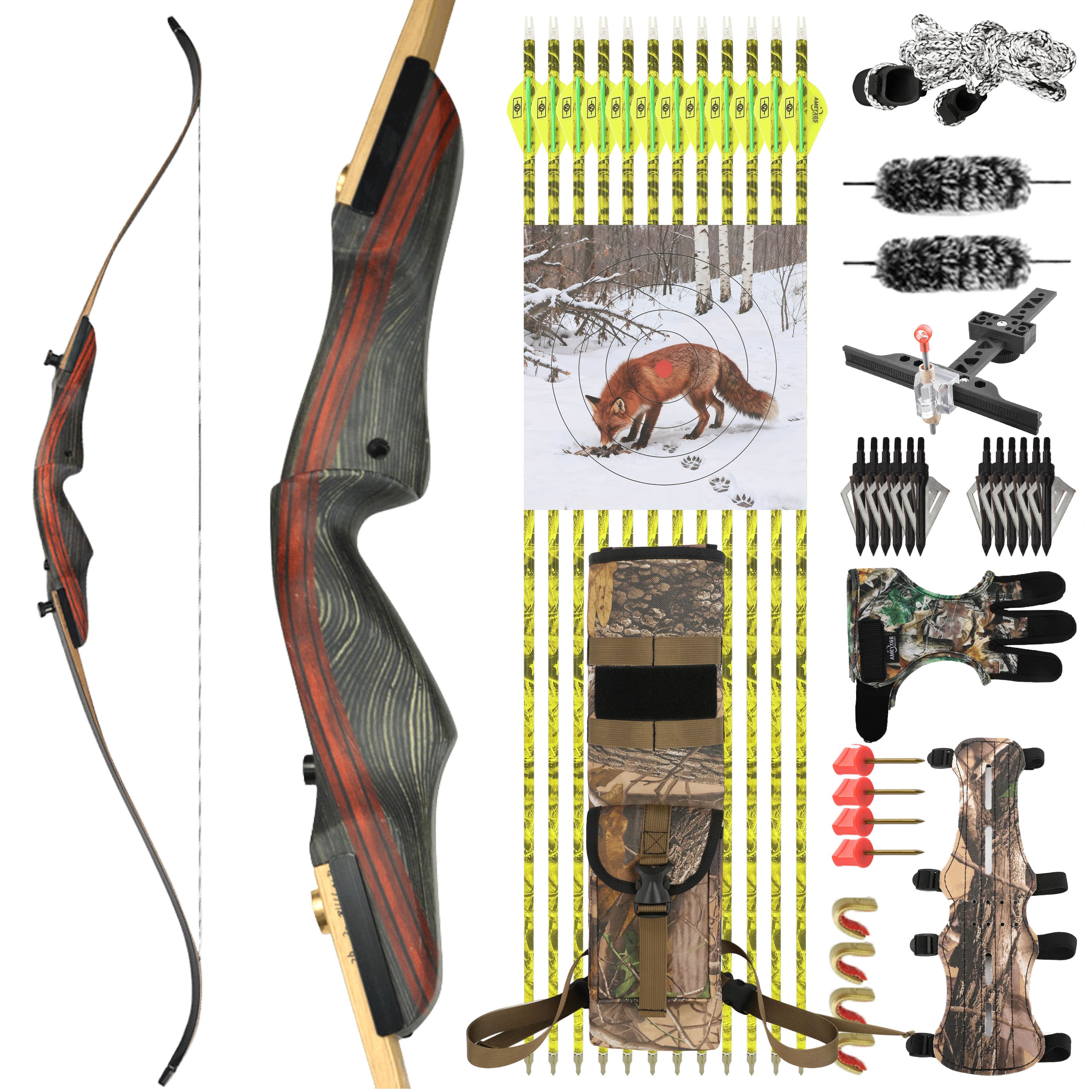 62" Recurve Bow Arrow Set 20-50LBS Archery RH Hunting 