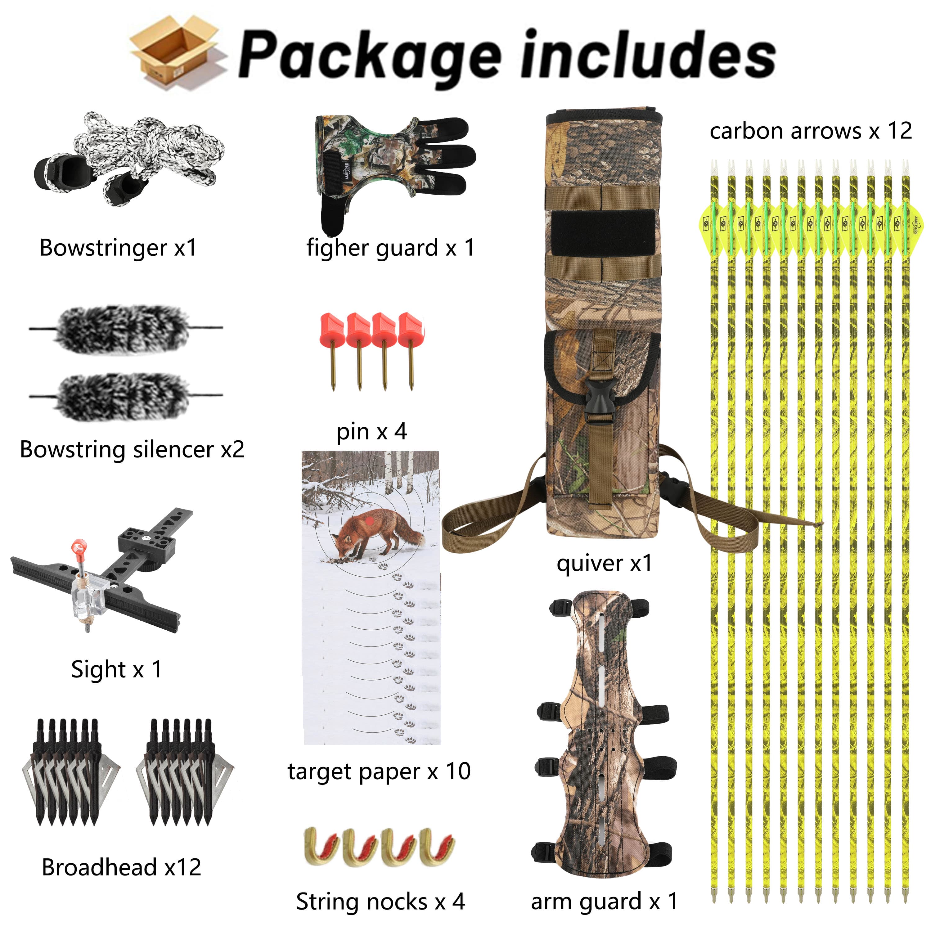 62" Recurve Bow Arrow Set 20-50LBS Archery RH Hunting 