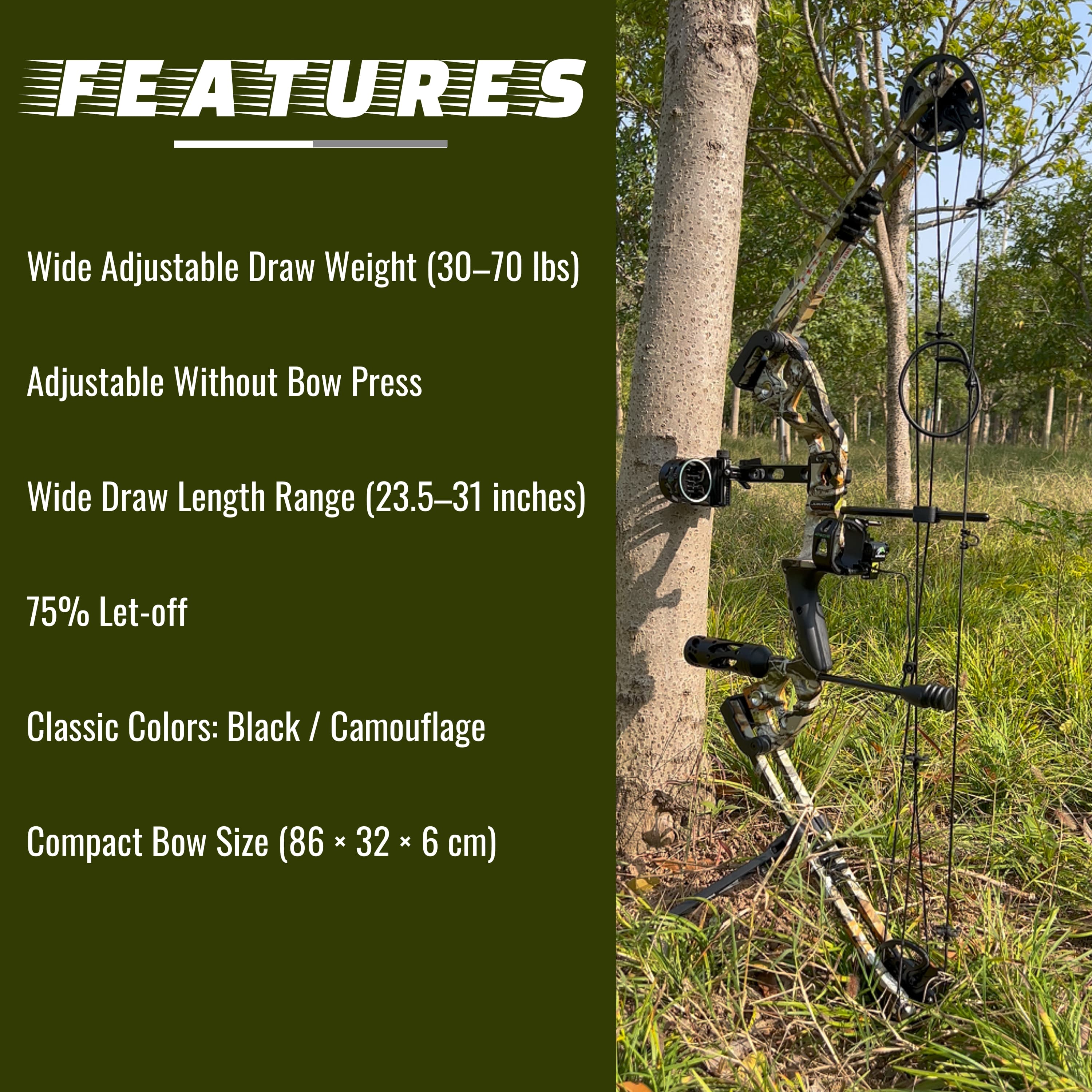 Compound 30-70lbs Adjustable 75% Let-off Professional Fishing Kit