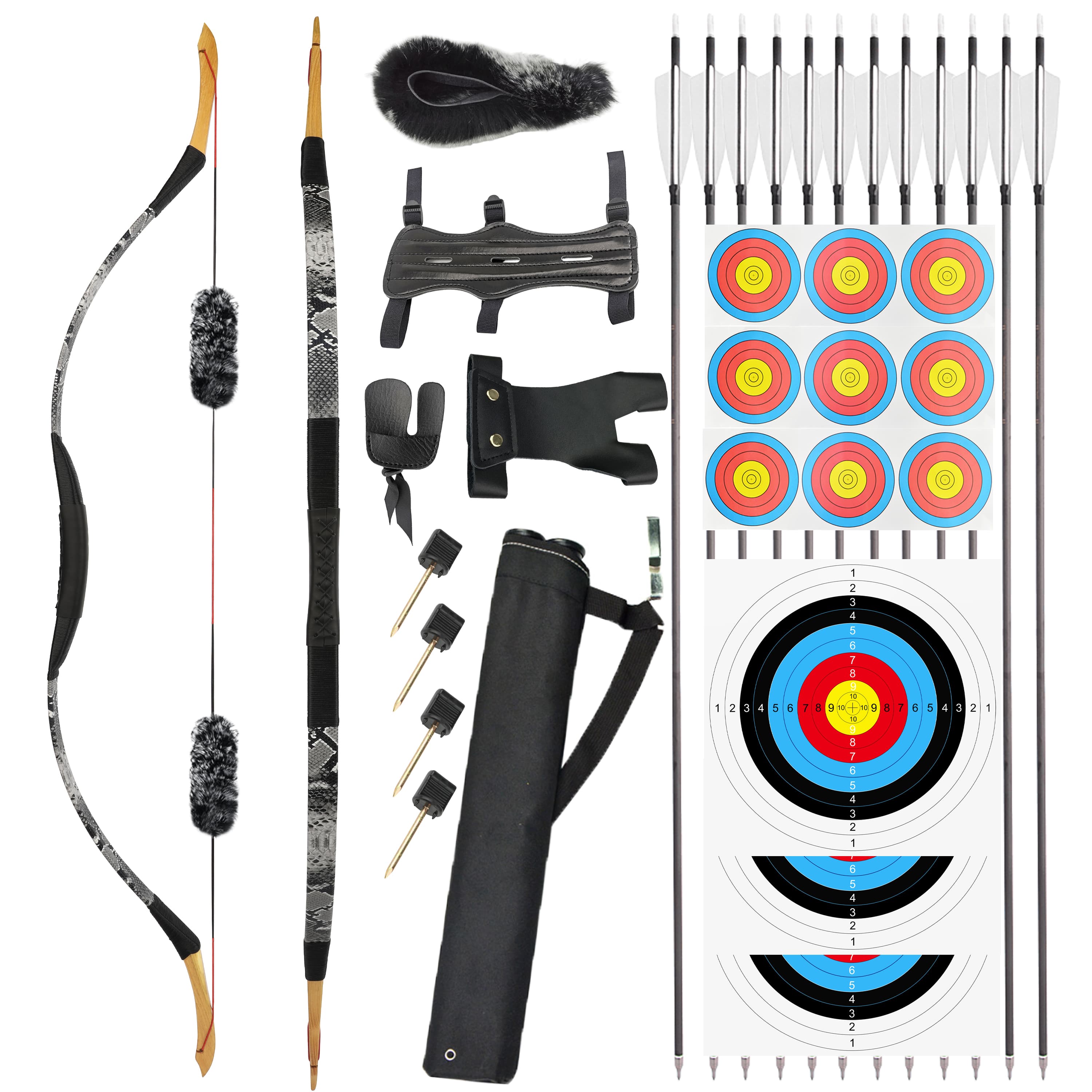 Leather-Wrapped Mongolian Horsebow Kit for Adults 20-50 lbs