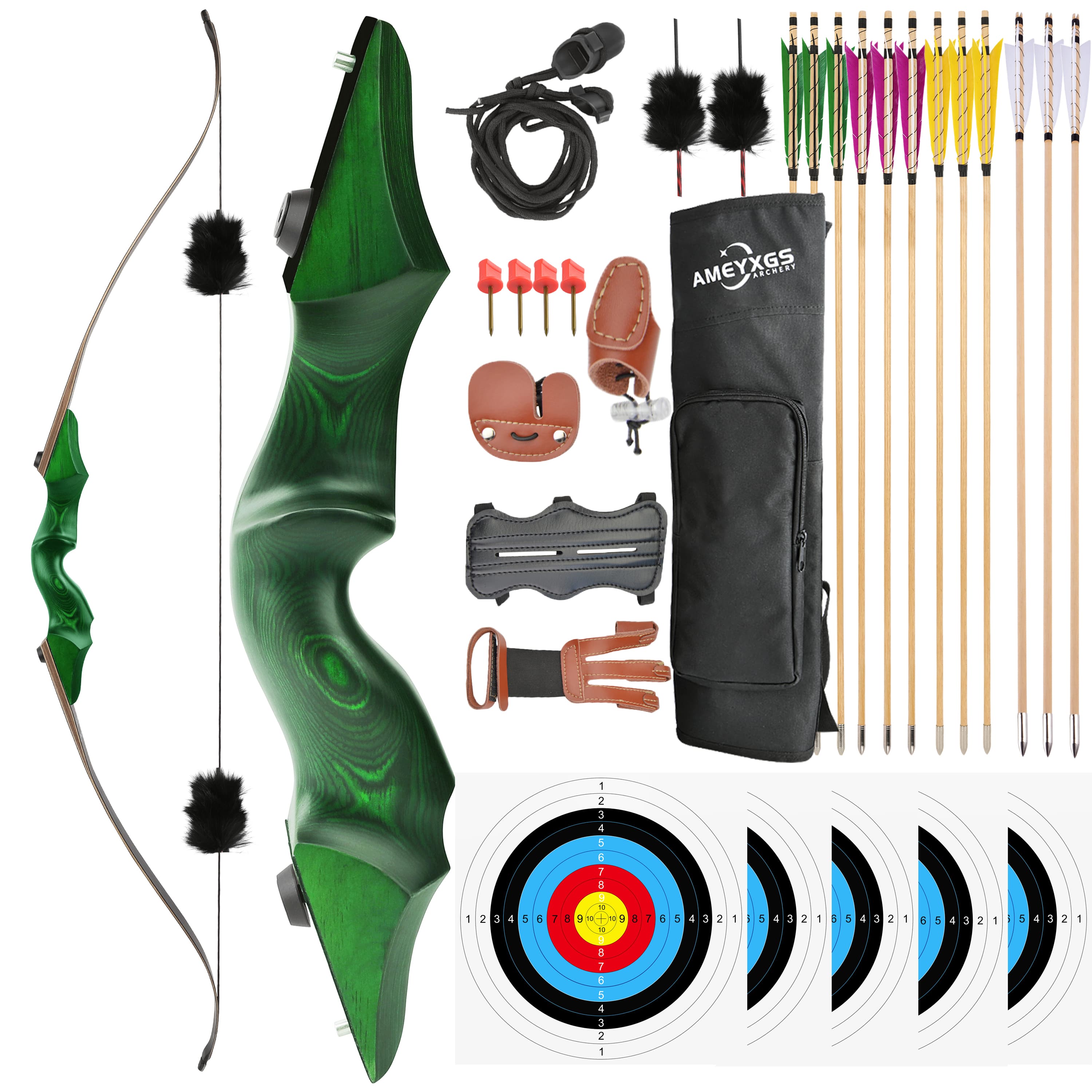 BLACK HUNTER 60" Traditional Recurve Bow Takedown 20-60lbs RH/LH