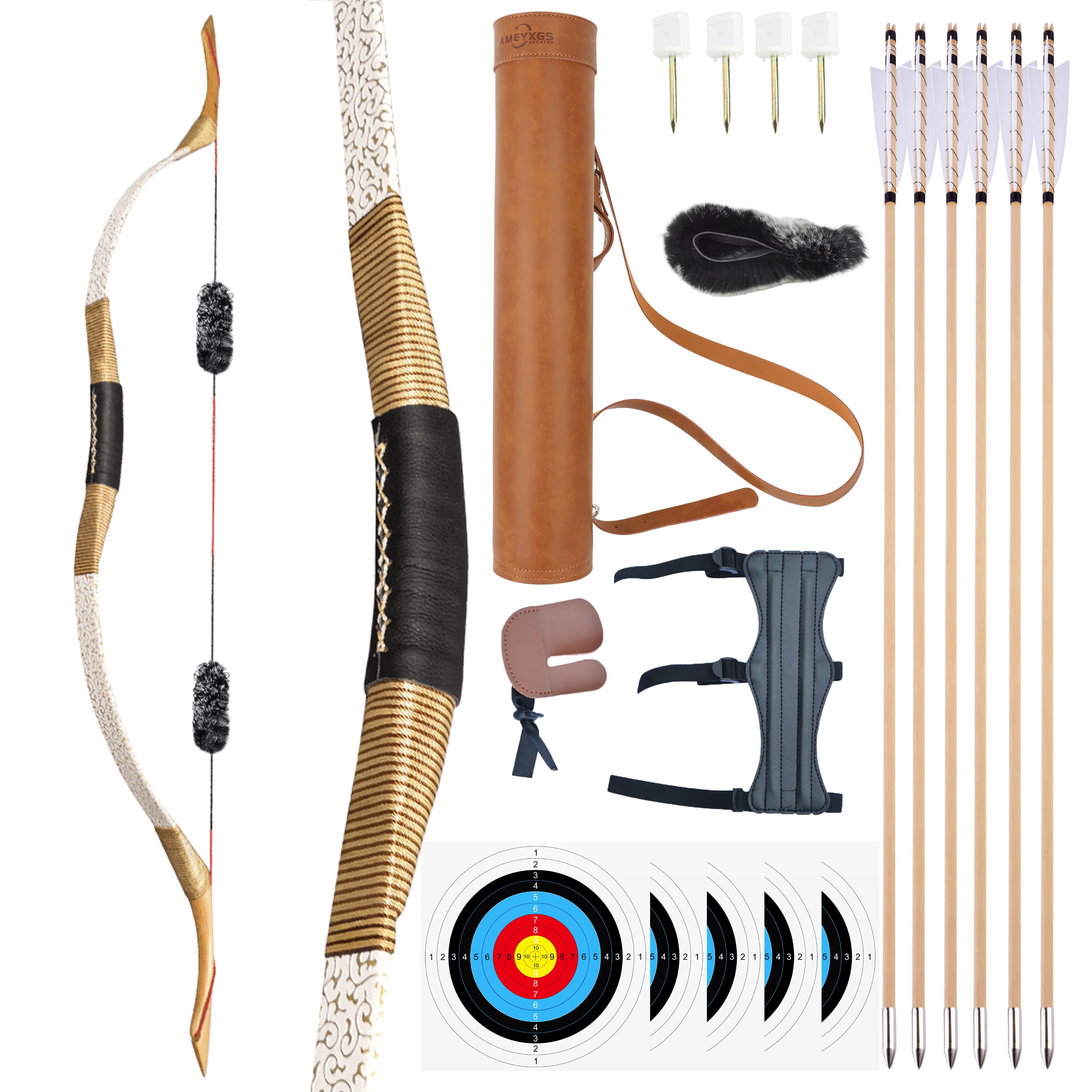 Traditional Wooden Mongolian Horsebow Kit 25–55lbs for Hunting