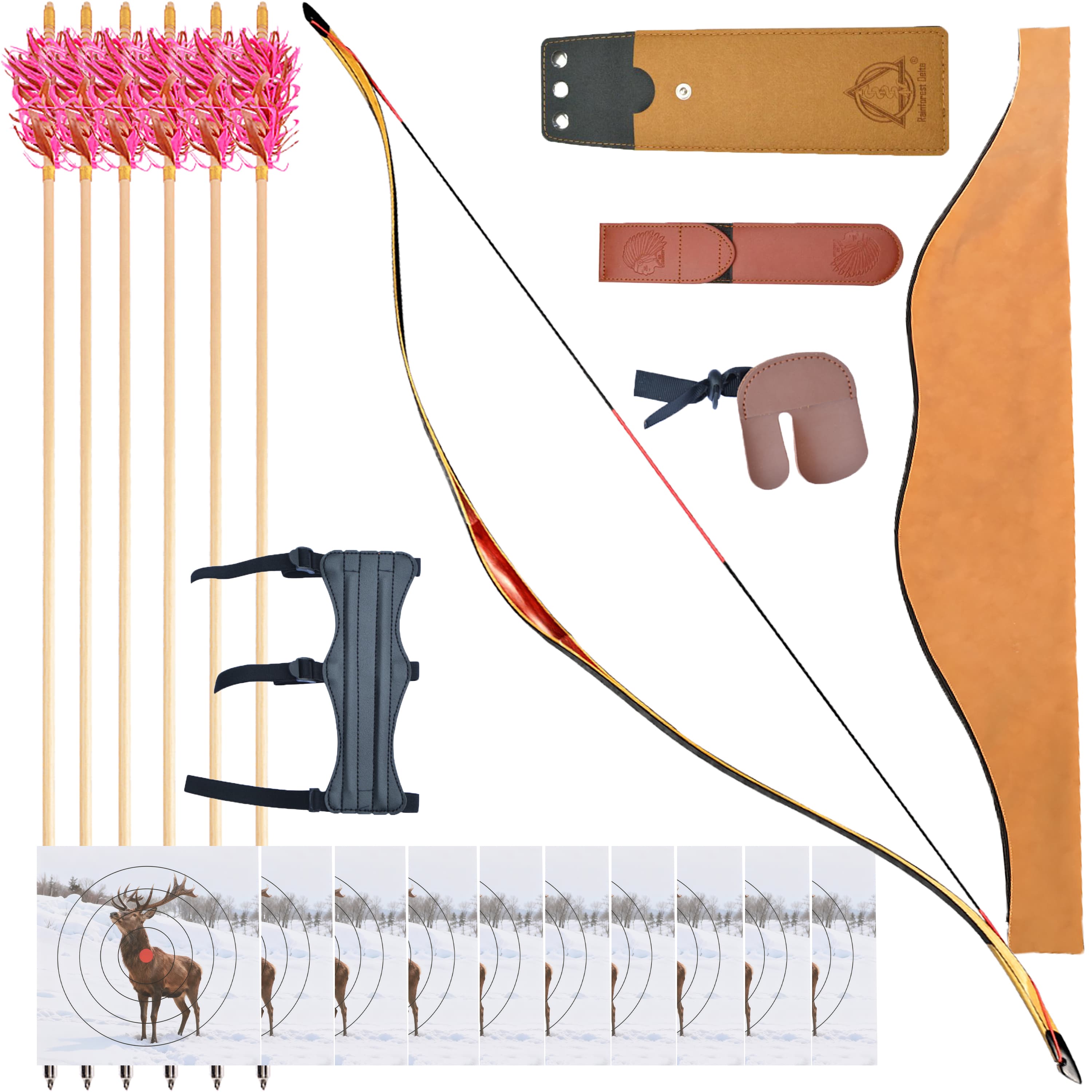 55" Traditional Bow 20-50lbs Handmade Archery Hunting Complete Kit