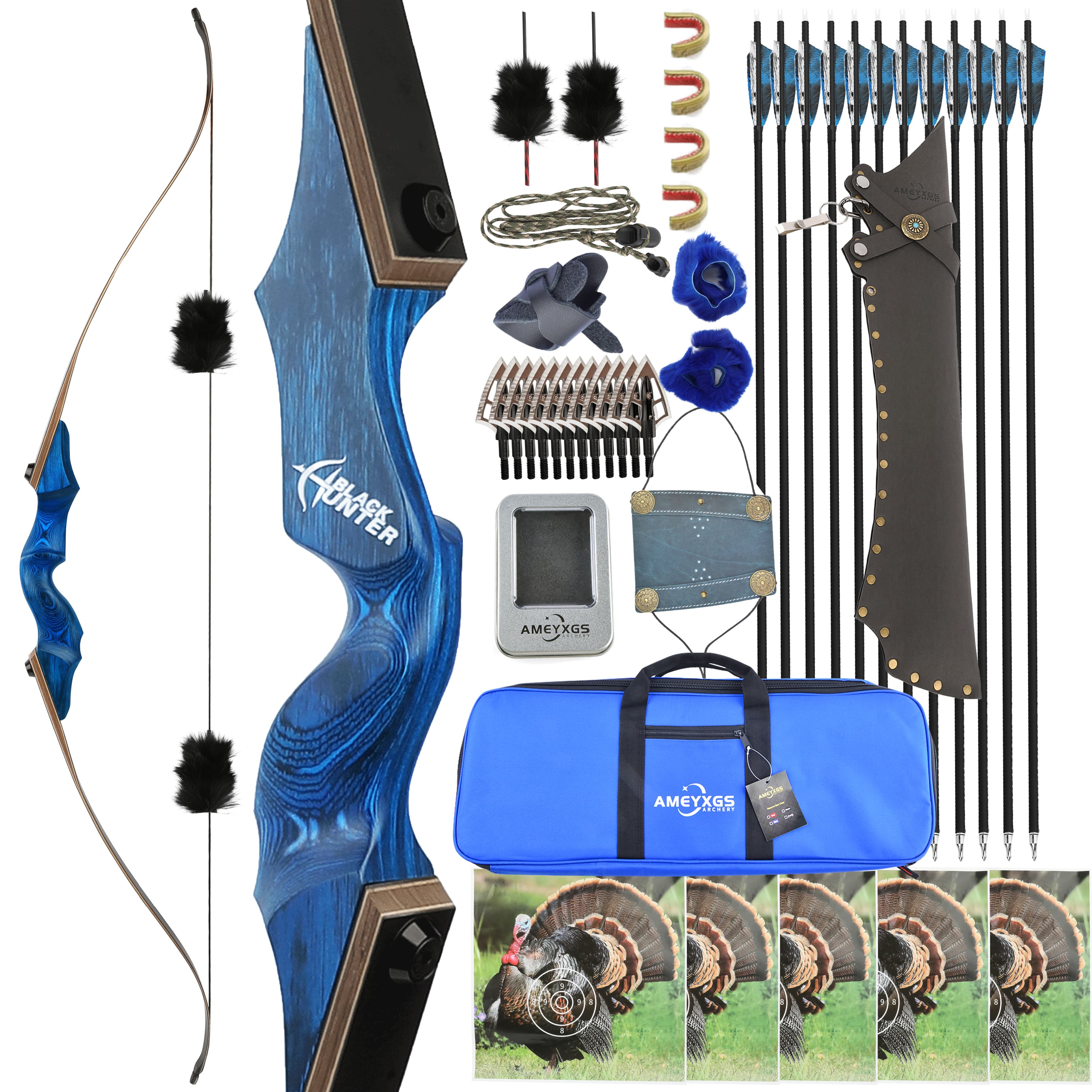 Black Hunter Recurve Bow Hunting Package with Broadheads Arrows
