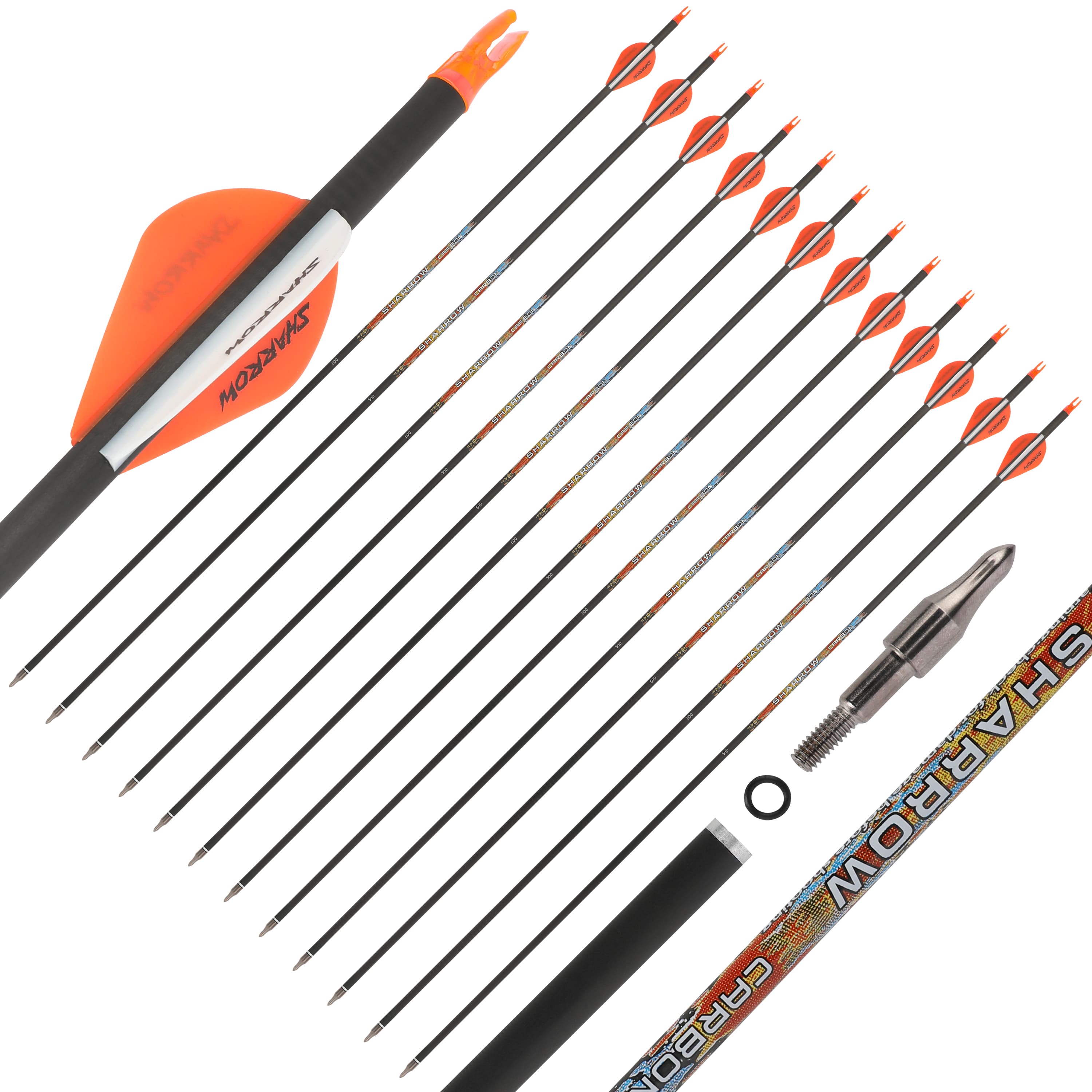 SHARROW Compound Bow Arrows Spine 250/300/350/400/500/600 (12 Pack)-CHN Archery