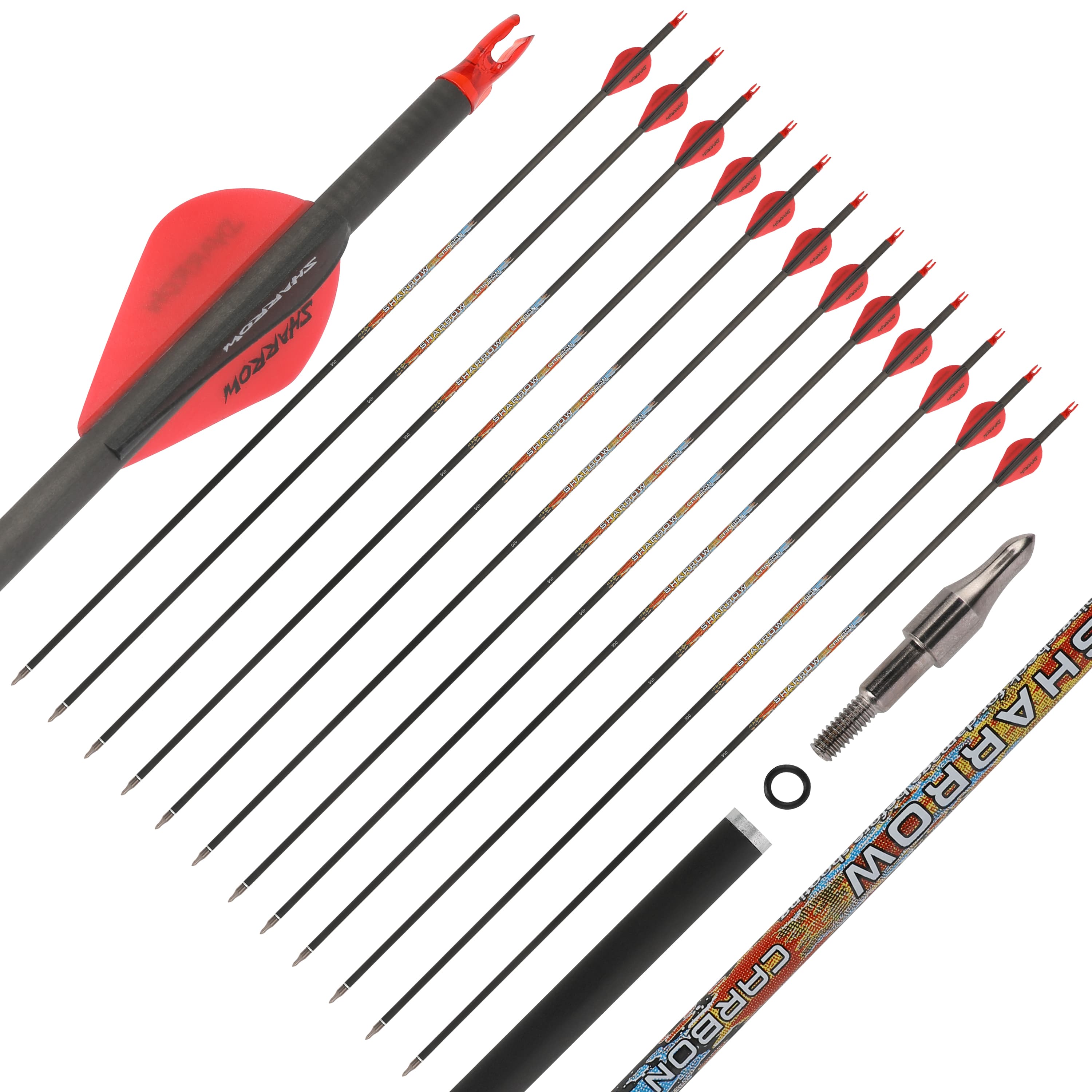 SHARROW Compound Bow Arrows Spine 250/300/350/400/500/600 (12 Pack)-CHN Archery