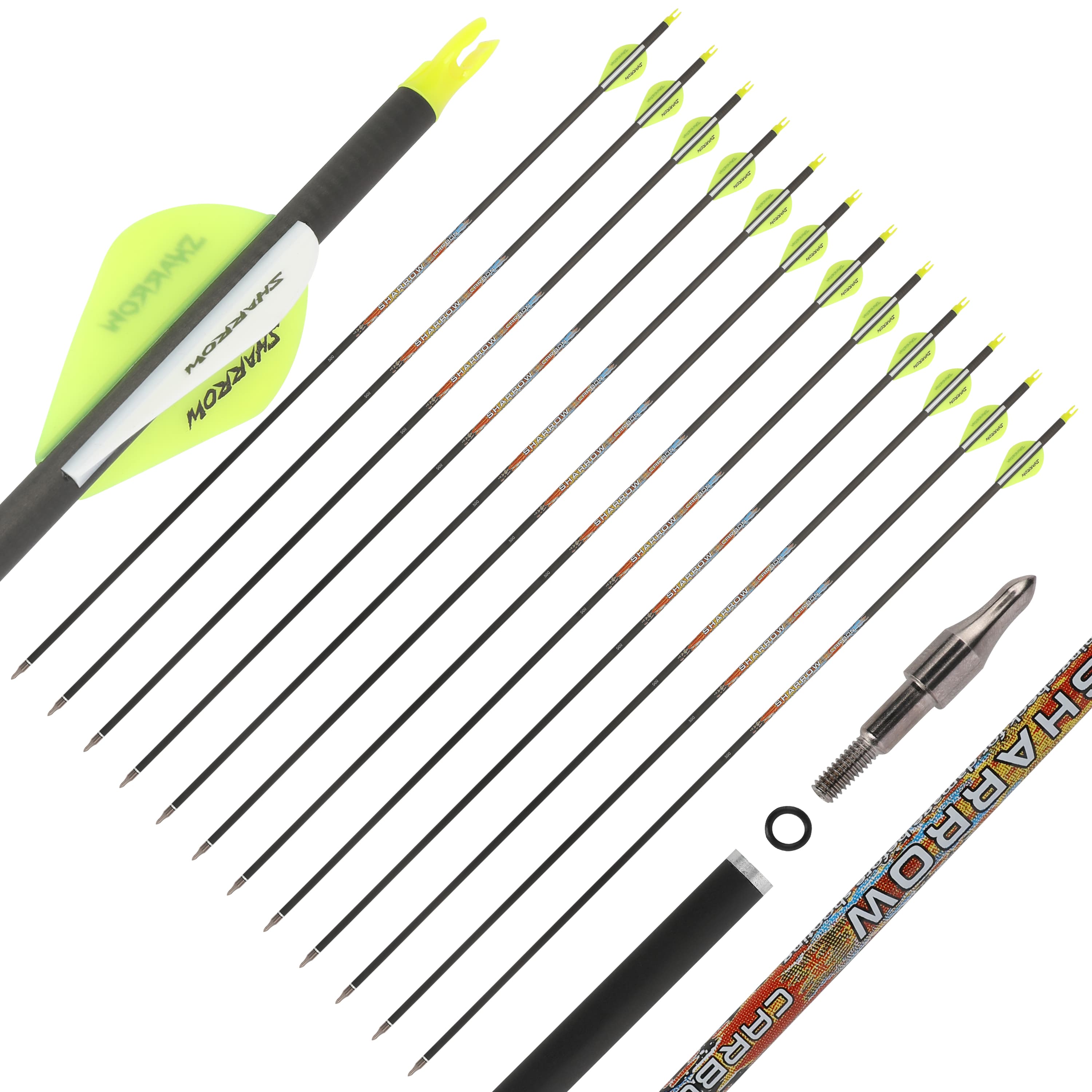 SHARROW Compound Bow Arrows Spine 250/300/350/400/500/600 (12 Pack)-CHN Archery