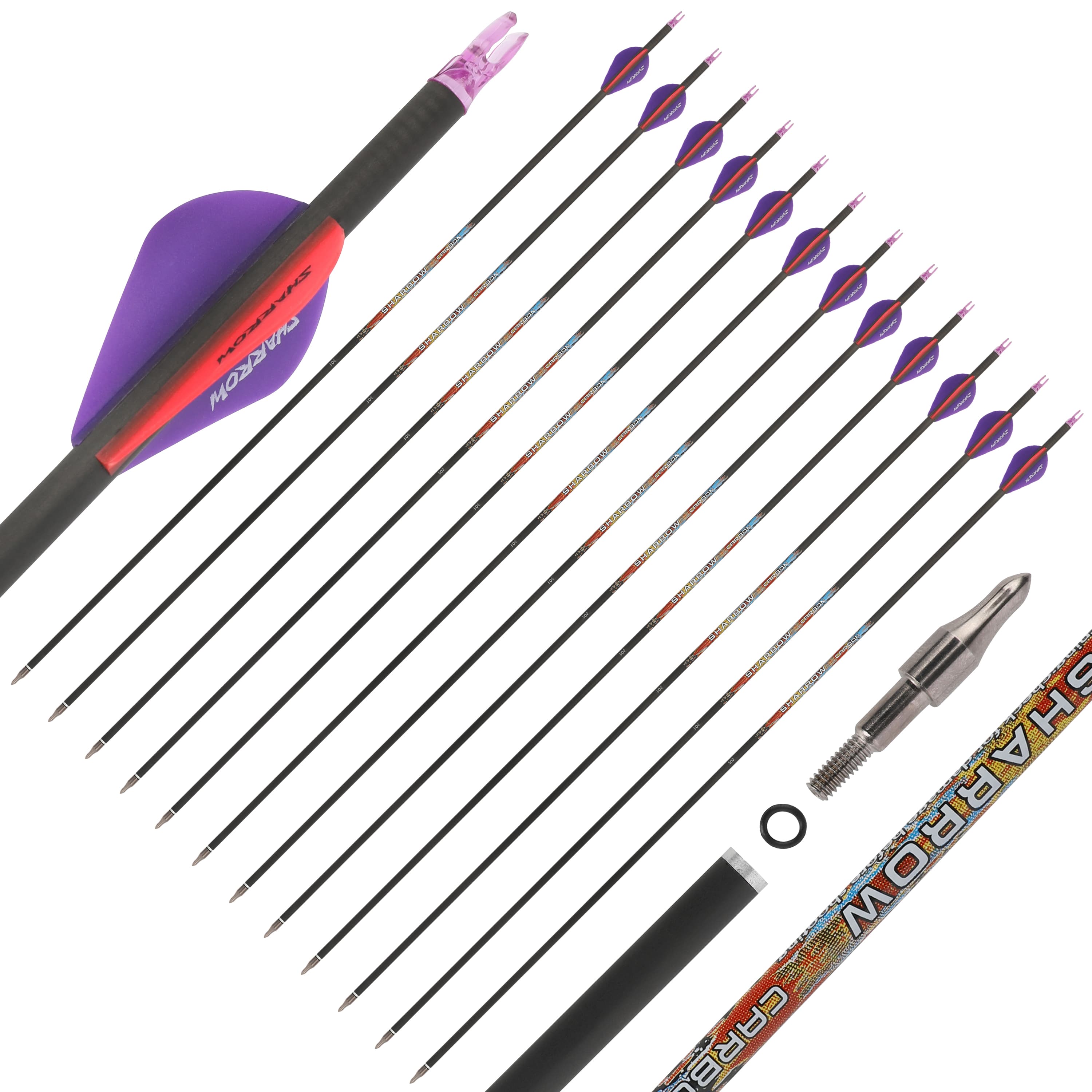 SHARROW Compound Bow Arrows Spine 250/300/350/400/500/600 (12 Pack)-CHN Archery