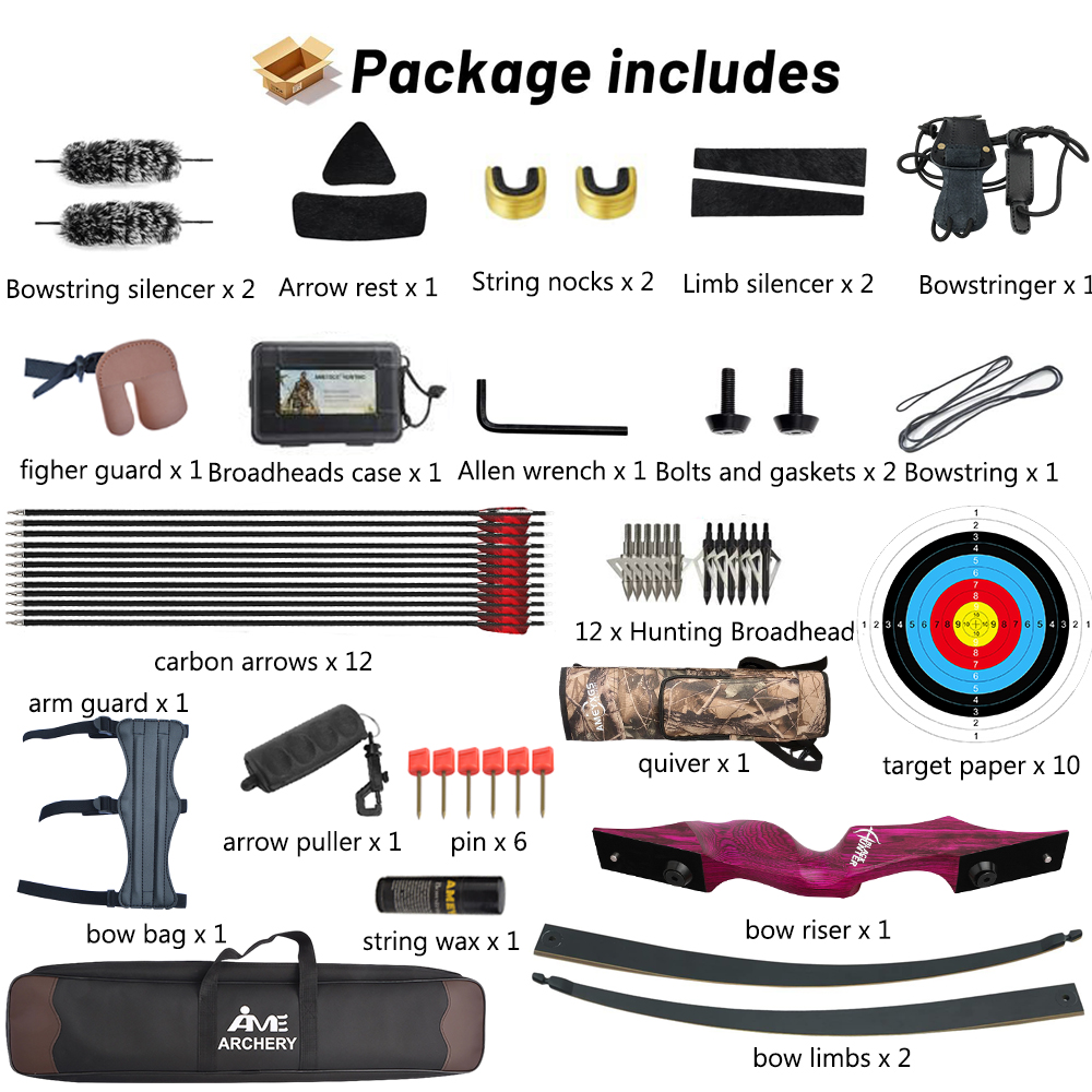 Black Hunter 60" Recurve Bow Kit Takedown Bow 20-60 lbs RH/LH