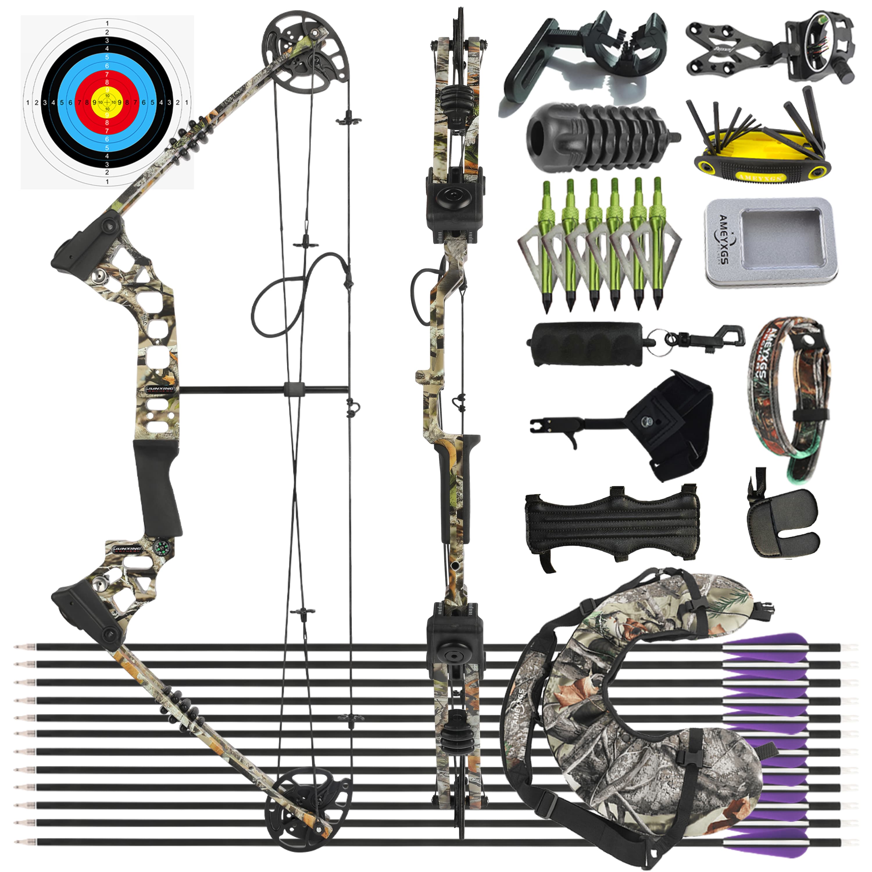 JUNXING Dragon X8 Hunting Compound Bow and Arrows Kit 20-70lbs