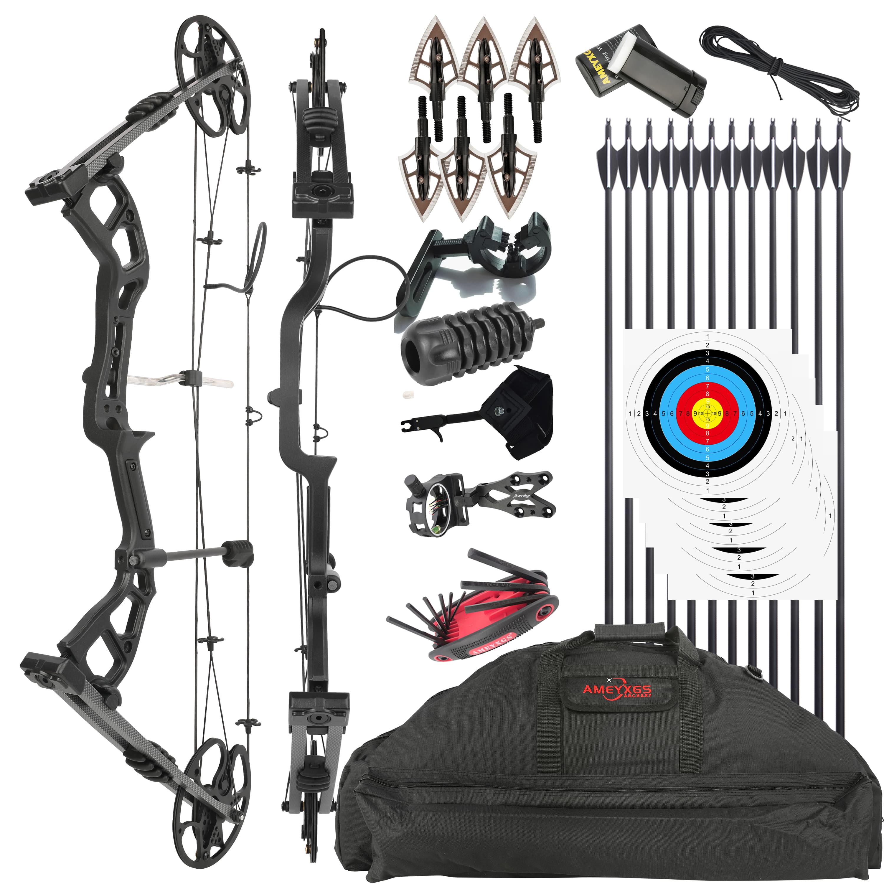 JUNXING M193 Hunting Compound Bow and Arrows for Adults 0-70 lbs