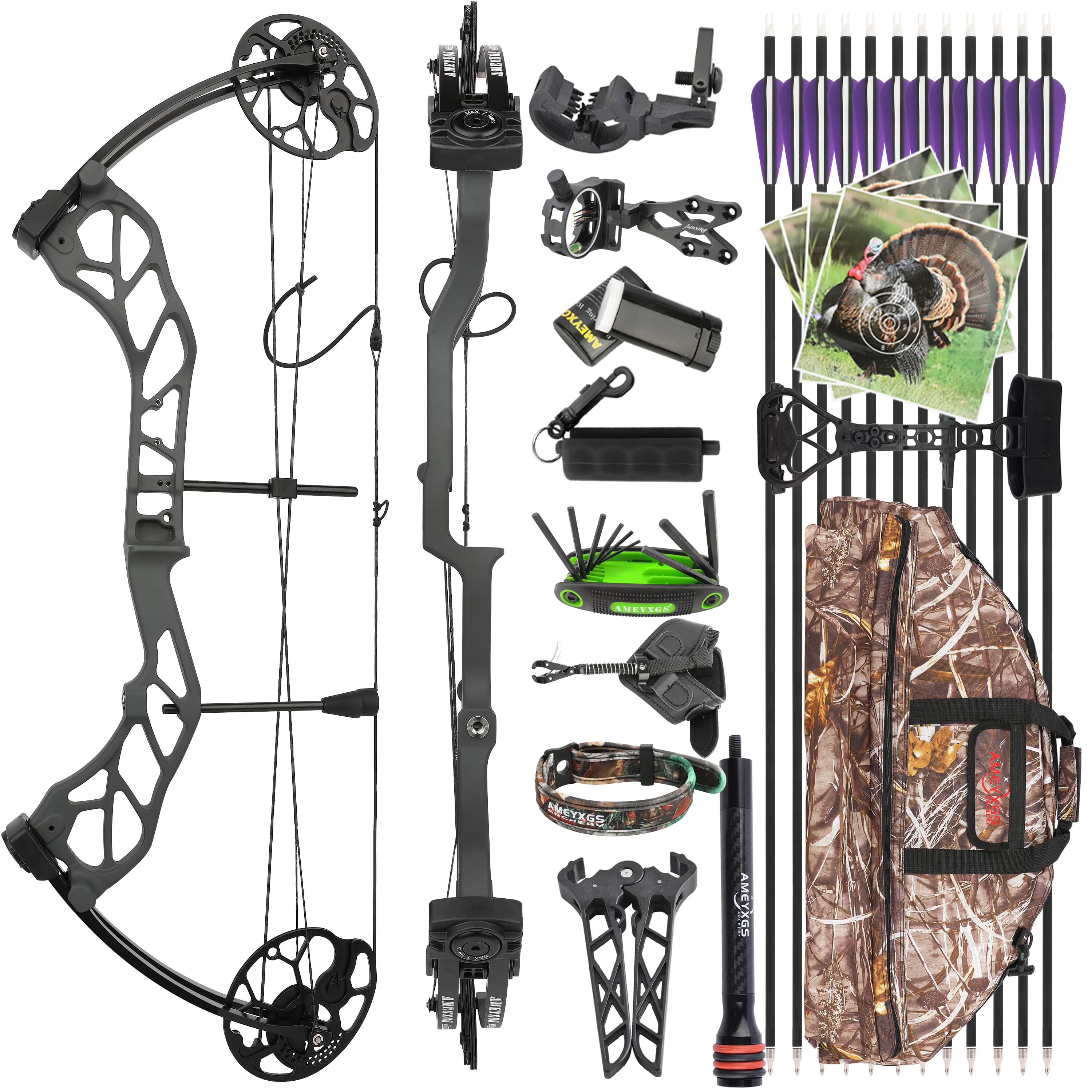 AMEYXGS E8 Hunting Compound Bow and Arrows Kit 30-70 lbs