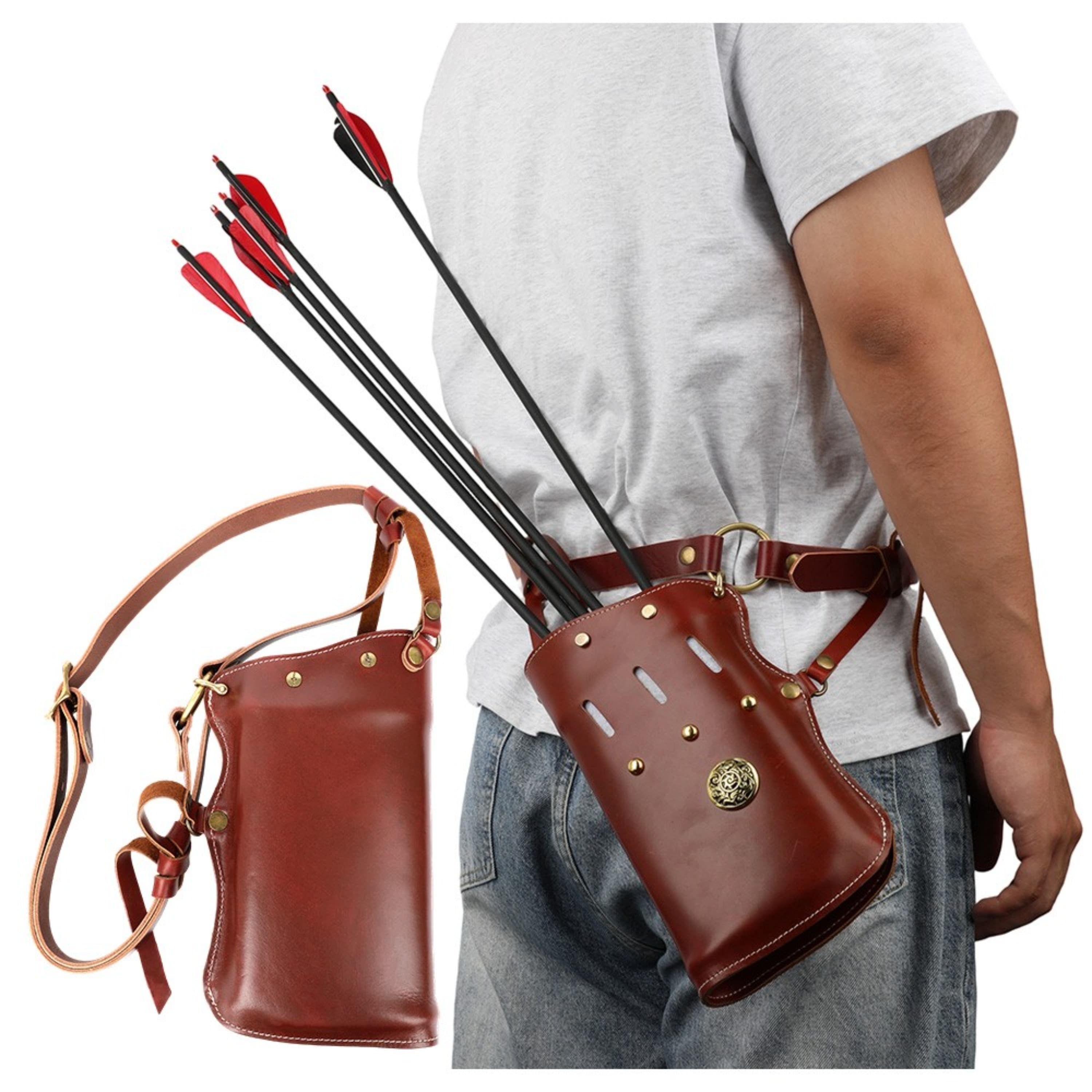 Cowhide Traditional Arrow Quiver Brown Archery Waist Case