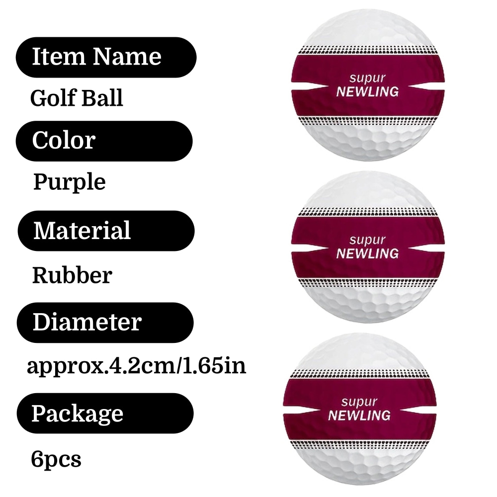 Track Design Golf Practice Balls, 3-Piece Rubber Training Set, 6pcs