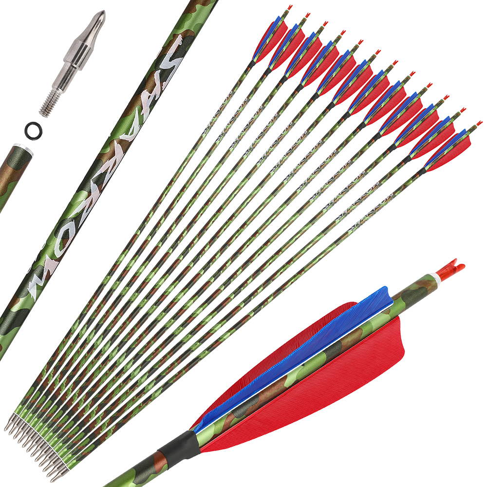 SHARROW 30" Feather Fletched Carbon Arrows Spine 340 (12 Pack)
