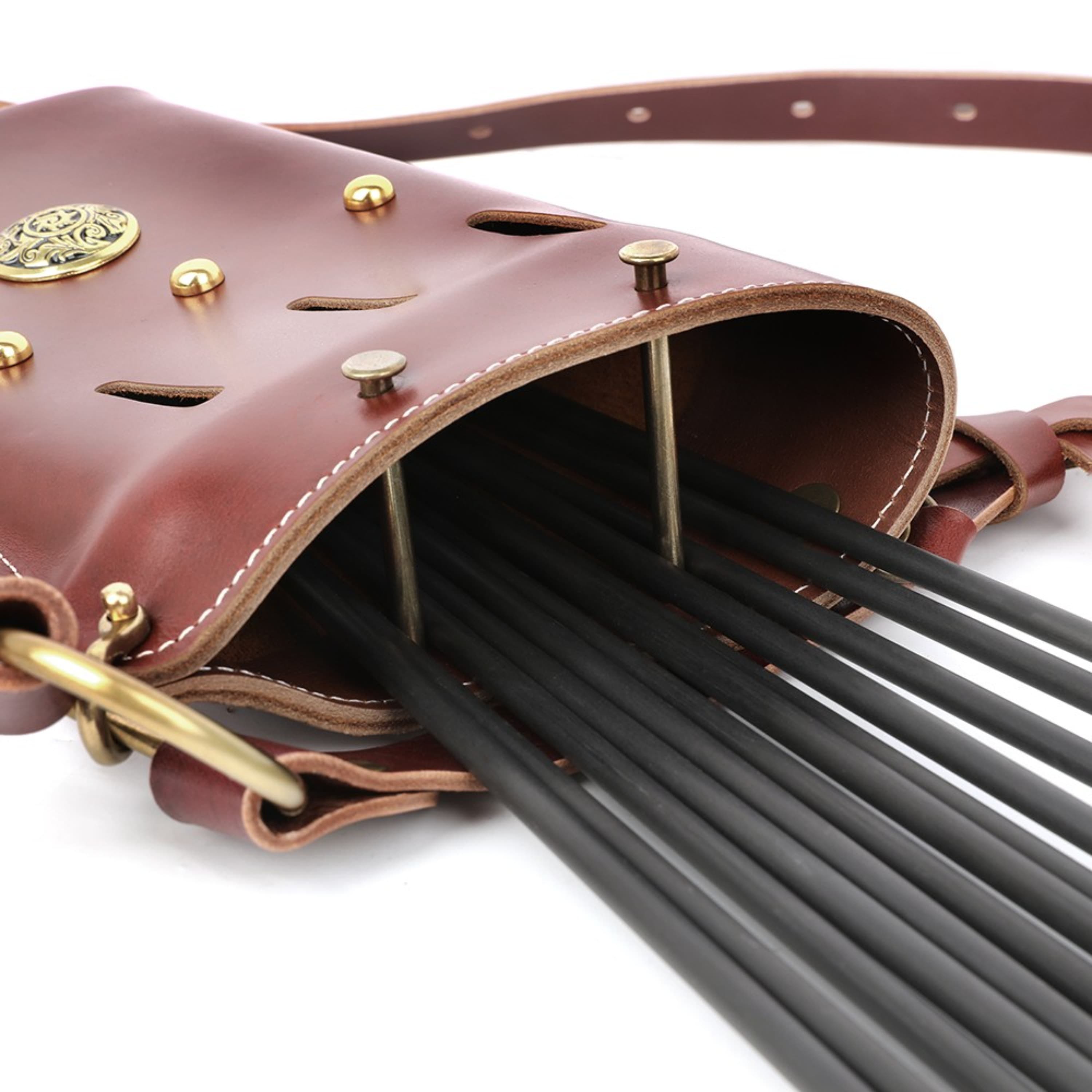 Cowhide Traditional Arrow Quiver Brown Archery Waist Case