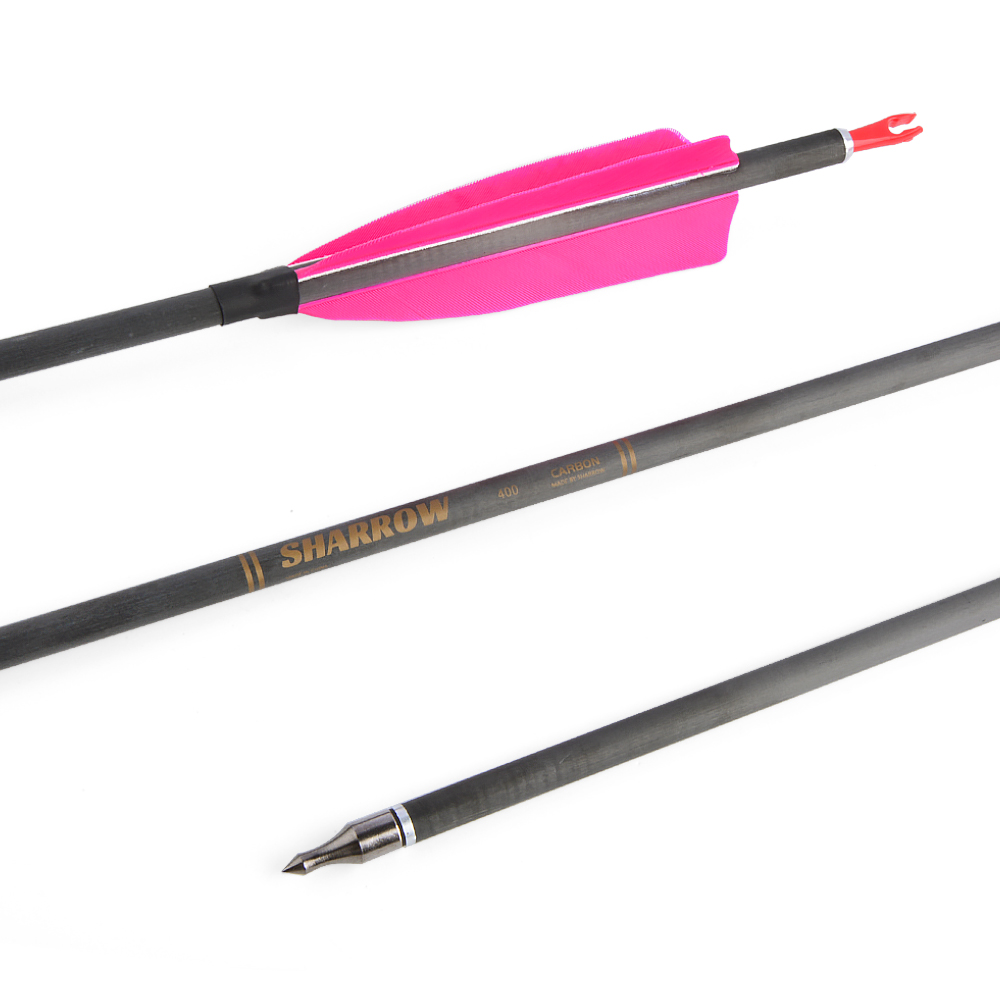 SHARROW Archery 400 Spine Carbon Arrows with 4" Feathers (12 Pack)-CHN Archery