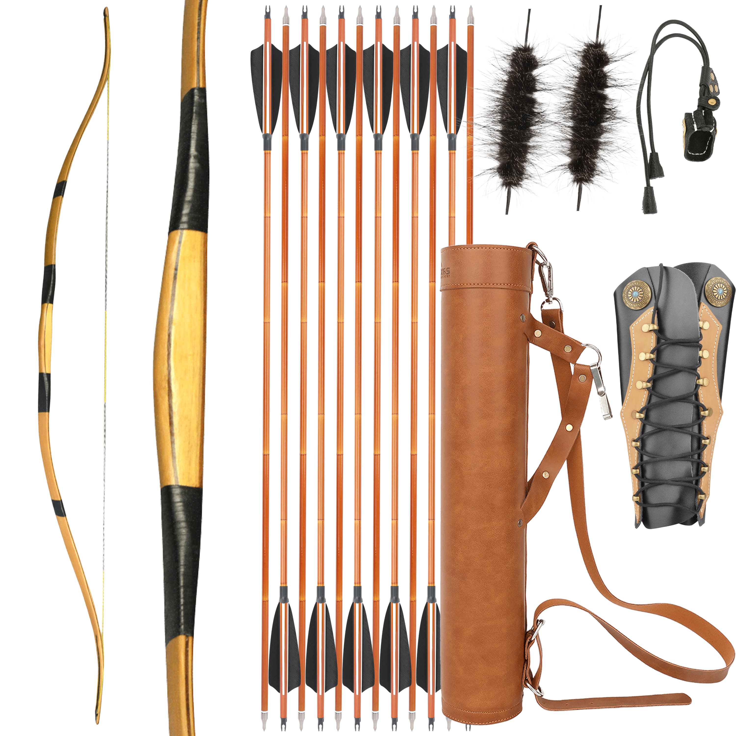 20-40lbs Traditional Bow Arrows Kit Hunting Longbow Archery