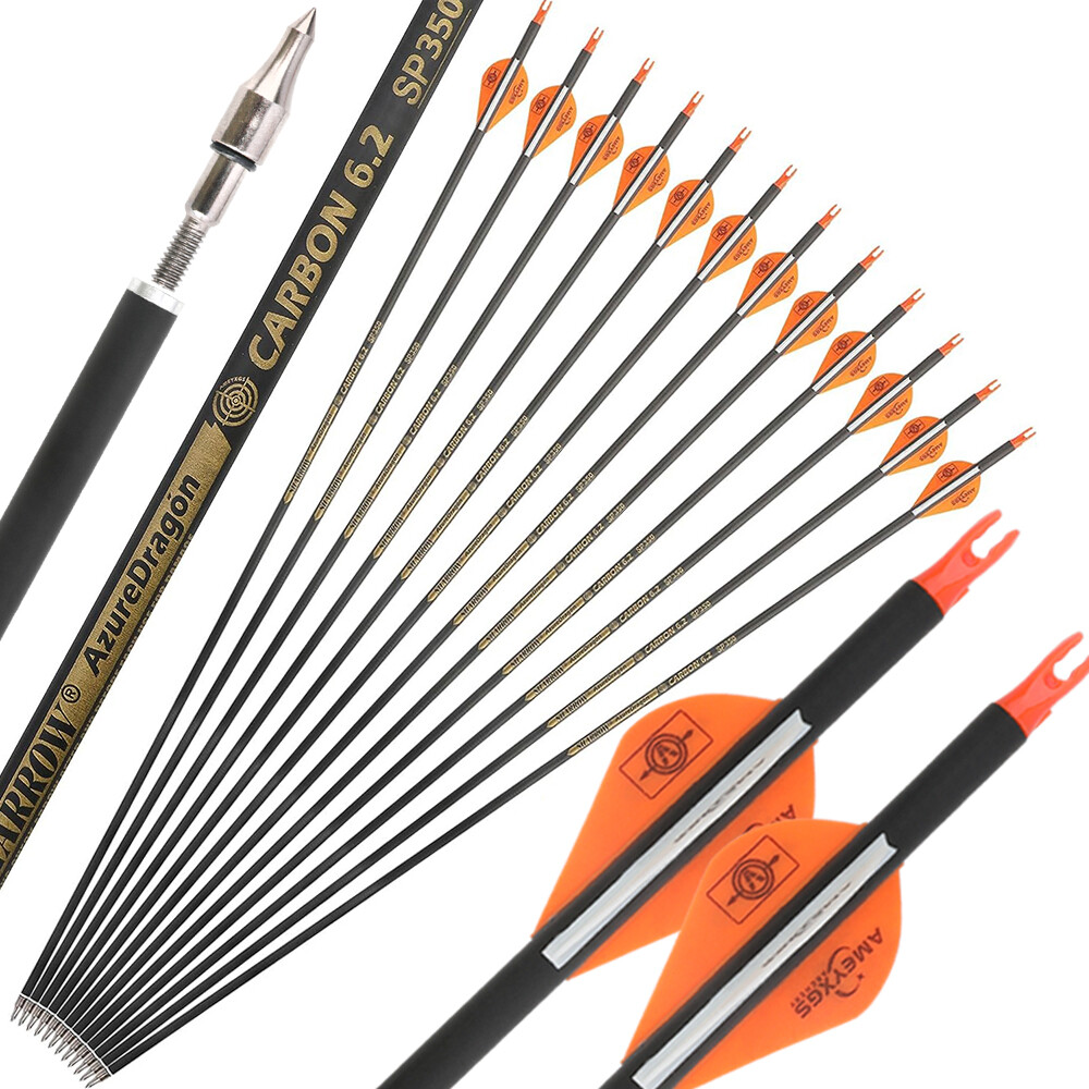 SHARROW 30" Pure Carbon Arrows .244" ID Spine 300 350 400 500 600 (12 Pack)