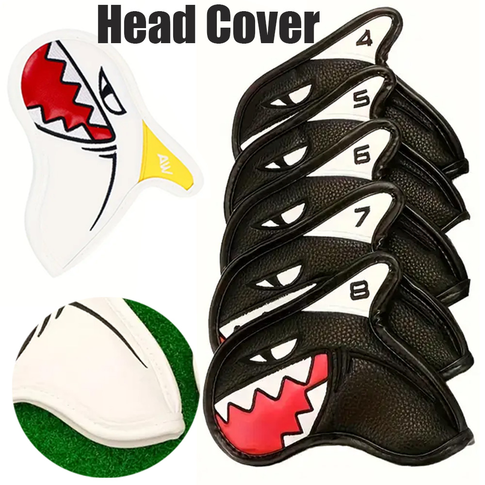 Golf Iron Head Cover Shark Design PU Leather Waterproof Protective