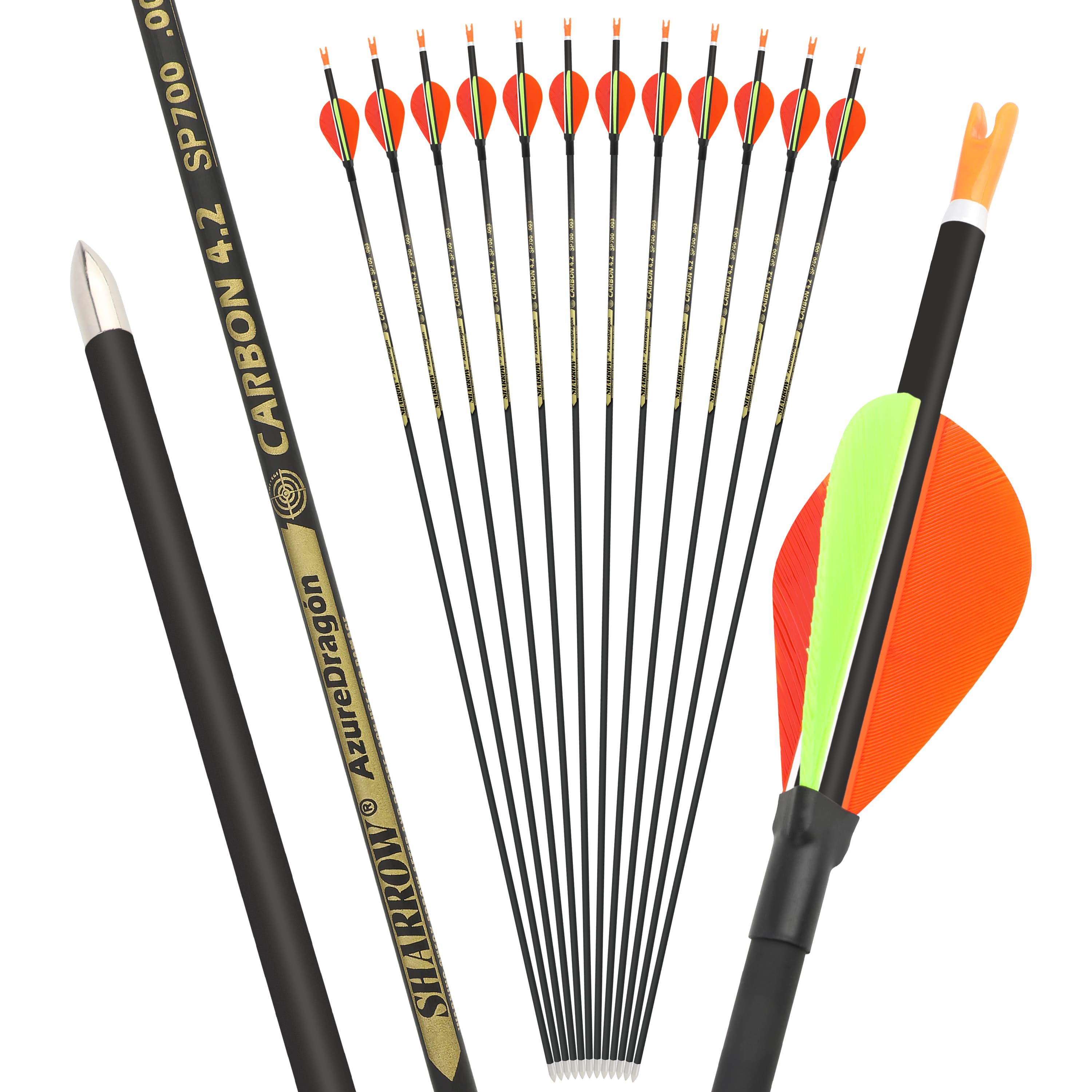 SHARROW .166" Recurve Bow Arrows Spine 700/800/900/1000 (12 Pack)