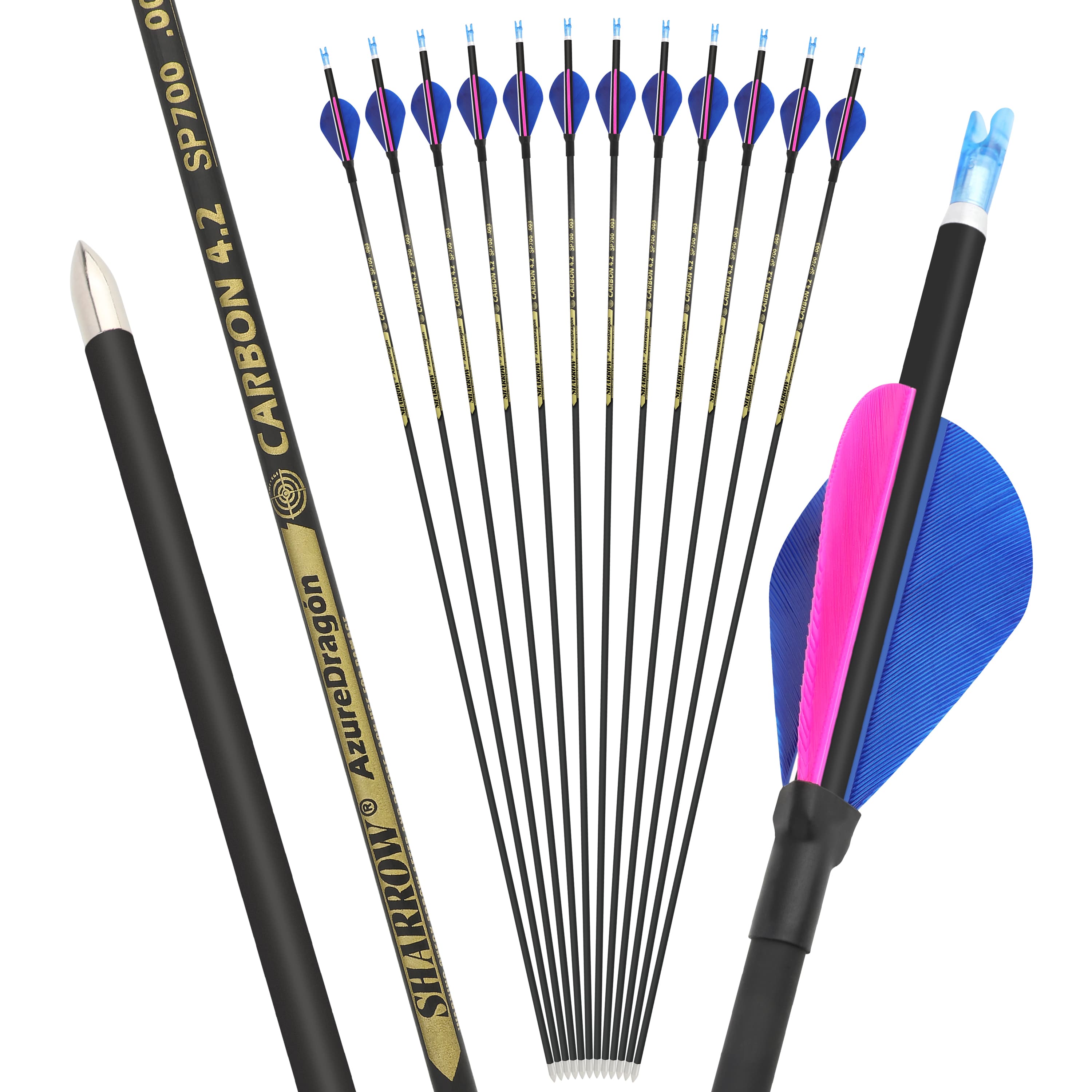 SHARROW .166" Recurve Bow Arrows Spine 700/800/900/1000 (12 Pack)