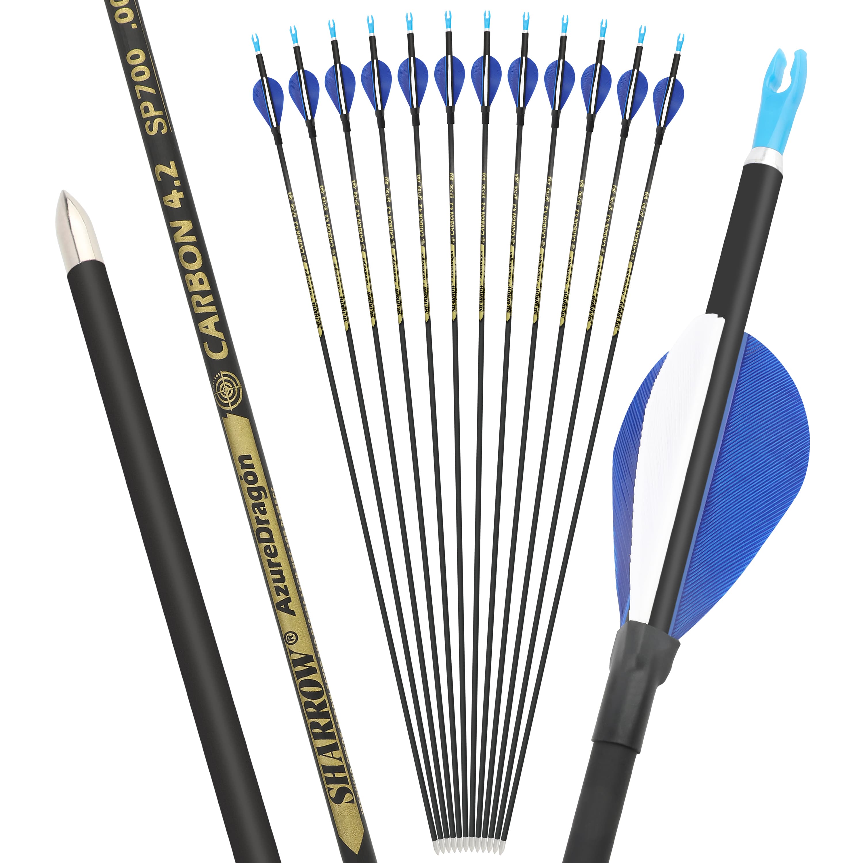 SHARROW .166" Recurve Bow Arrows Spine 700/800/900/1000 (12 Pack)