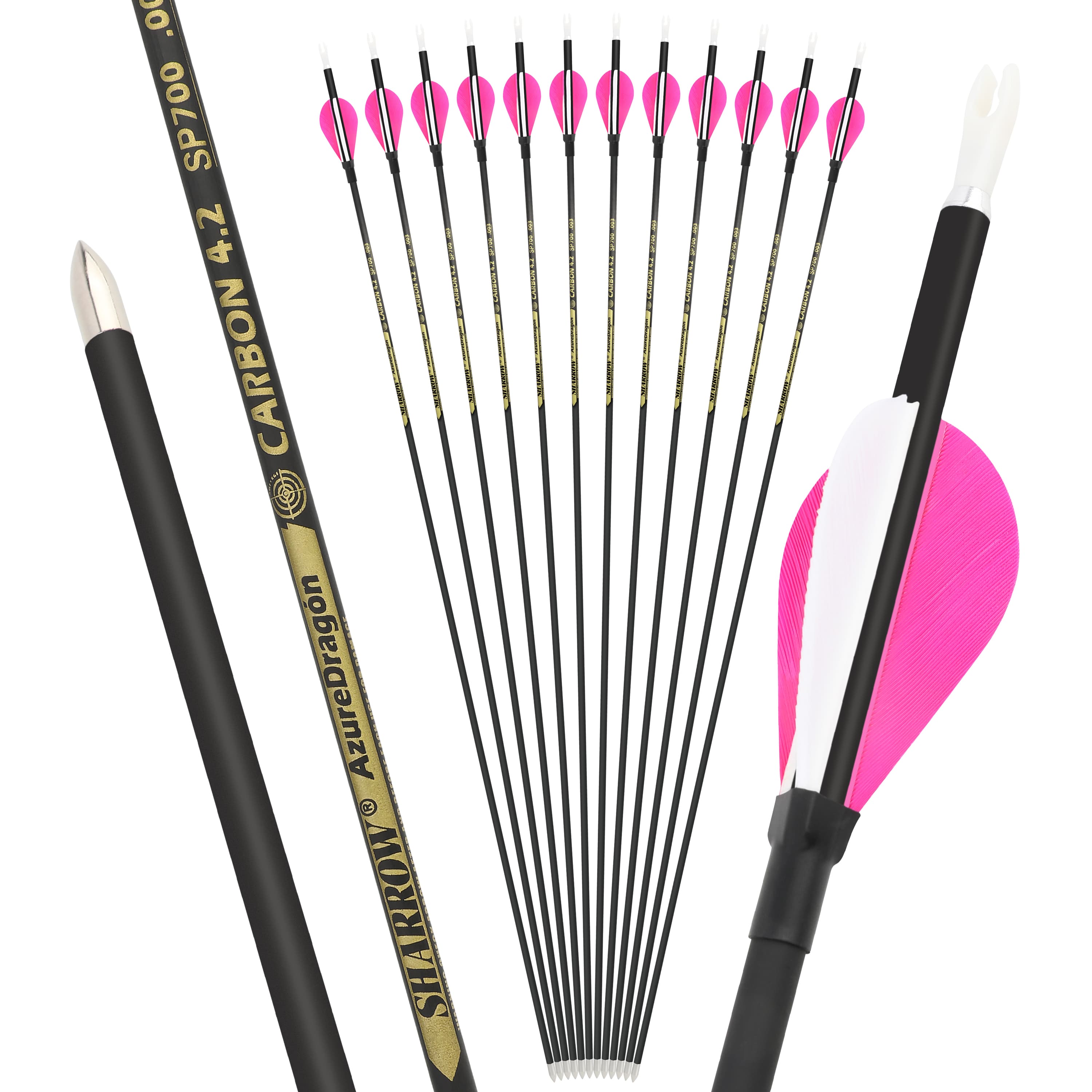 SHARROW .166" Recurve Bow Arrows Spine 700/800/900/1000 (12 Pack)