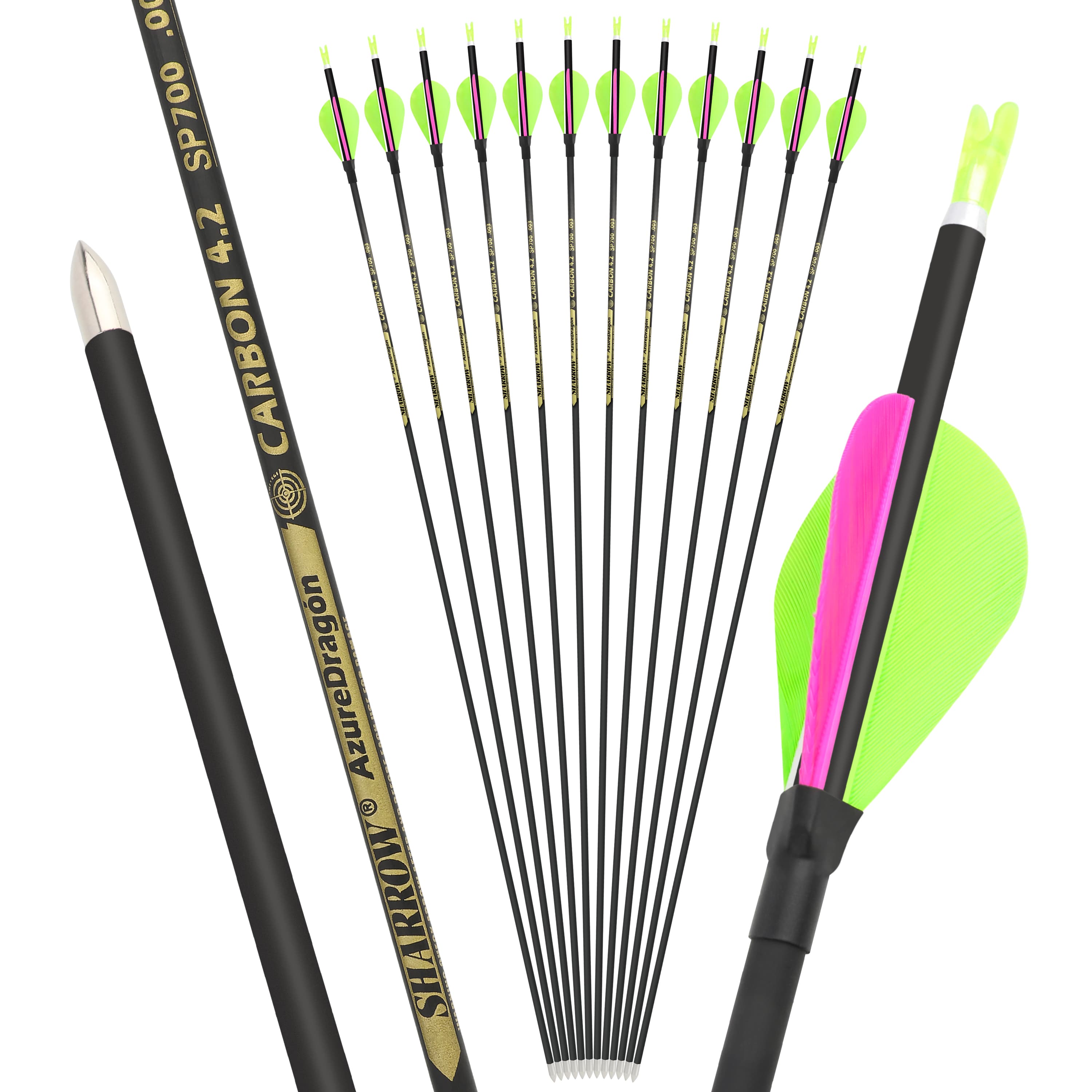 SHARROW .166" Recurve Bow Arrows Spine 700/800/900/1000 (12 Pack)