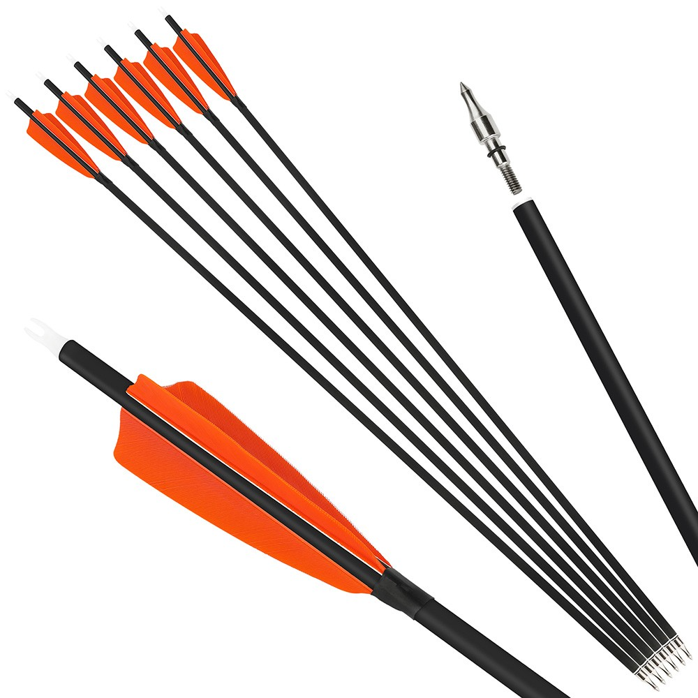 SHARROW Feather Fletched Arrows for Recurve Bow Spine 500 (12 Pack)