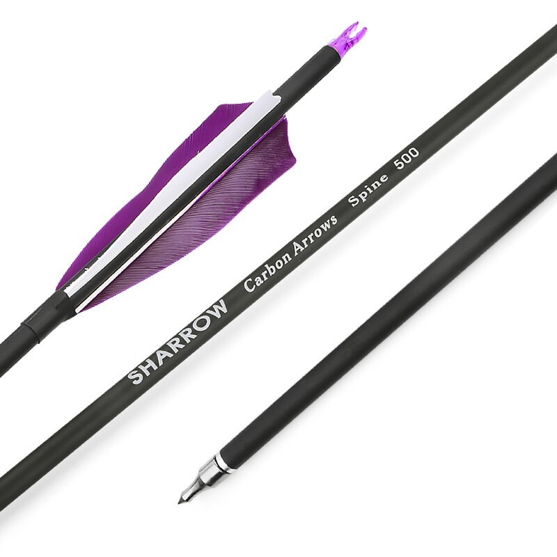 SHARROW 30" Archery Feather Fletched Carbon Arrows Spine 500 (12 Pack)