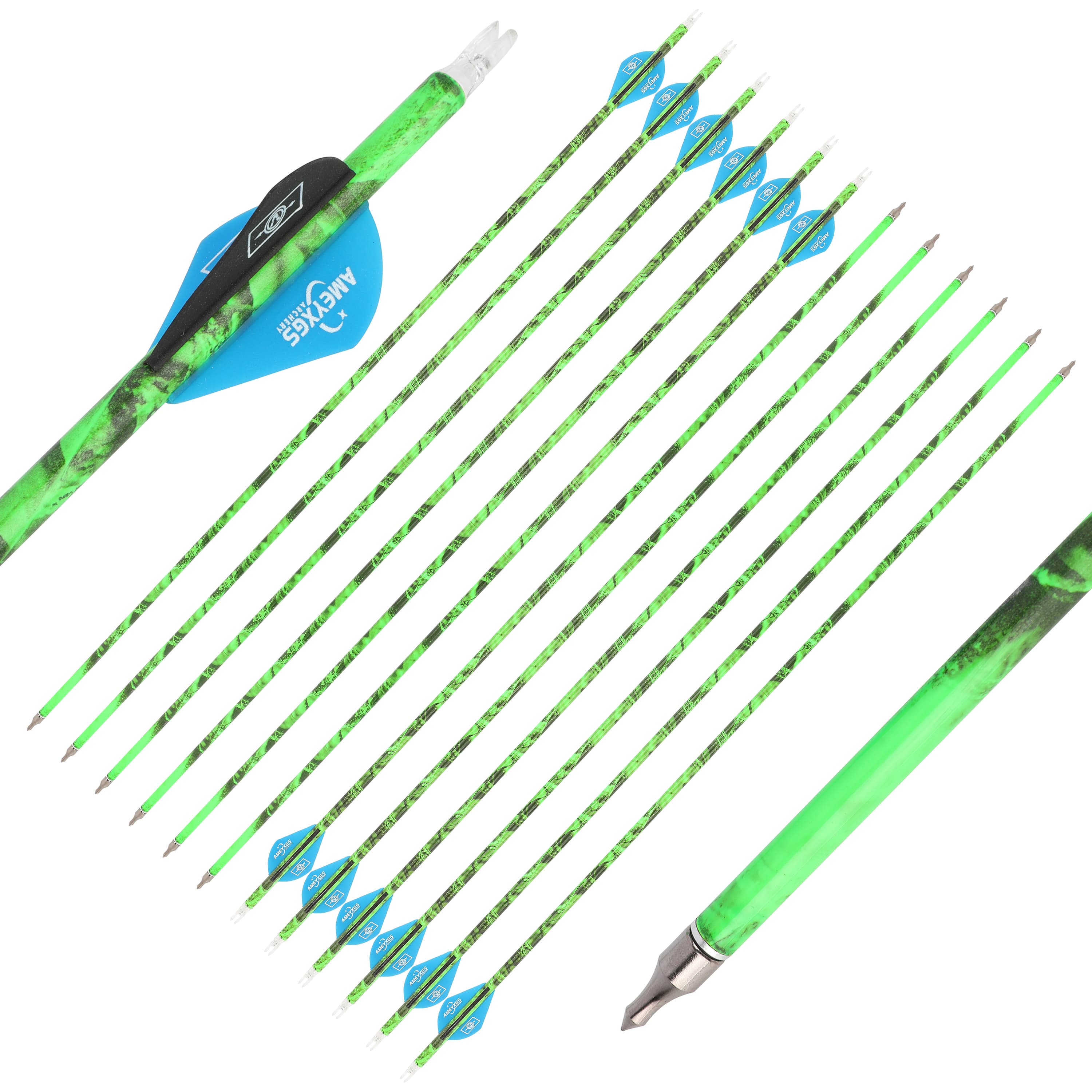 AMEYXGS 30" Camo Carbon Arrows for Compound Bow Spine 500 (12 Pack)-CHN Archery