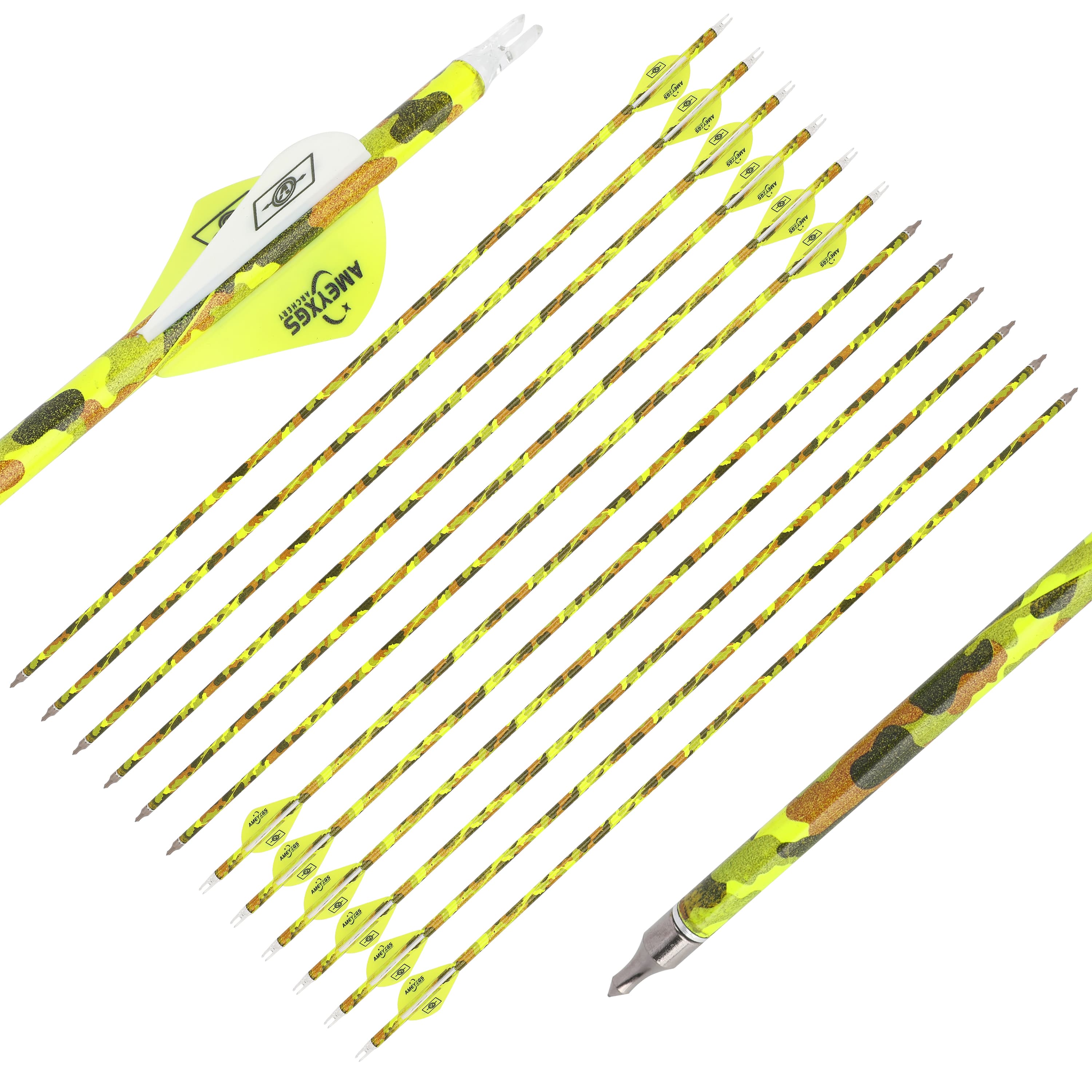 AMEYXGS 30" Camo Carbon Arrows for Compound Bow Spine 500 (12 Pack)-CHN Archery