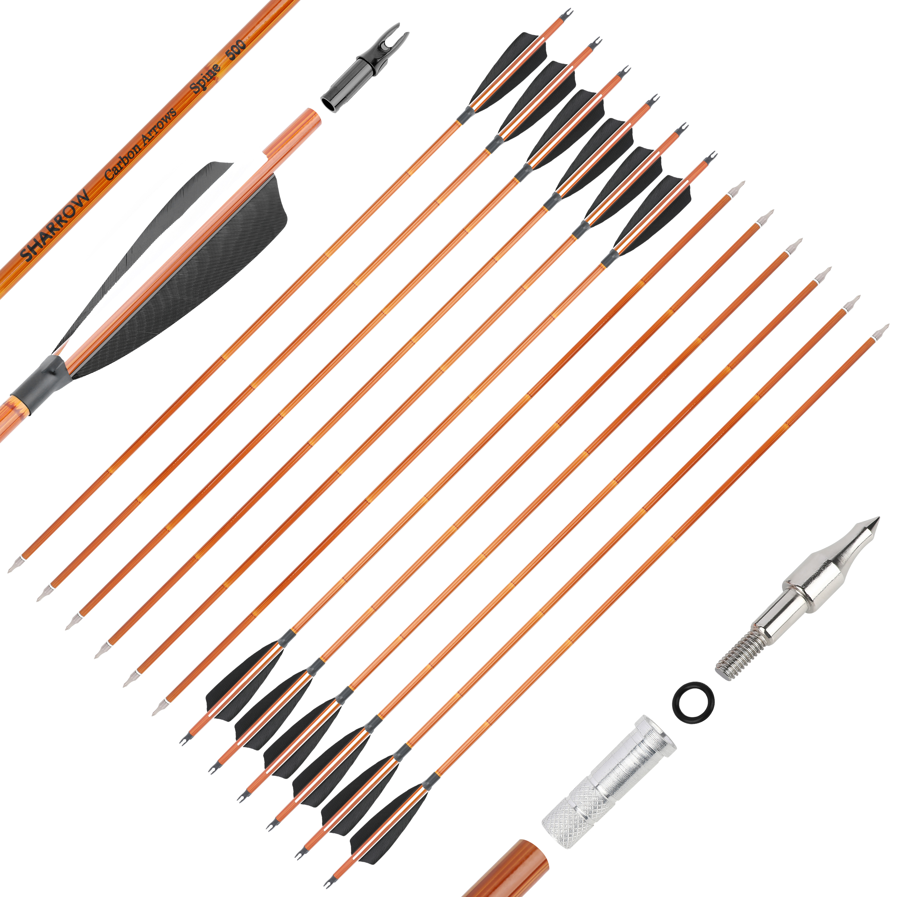 SHARROW Custom Carbon Arrows 30" 500 Spine with 4" Shield Turkey Feathers