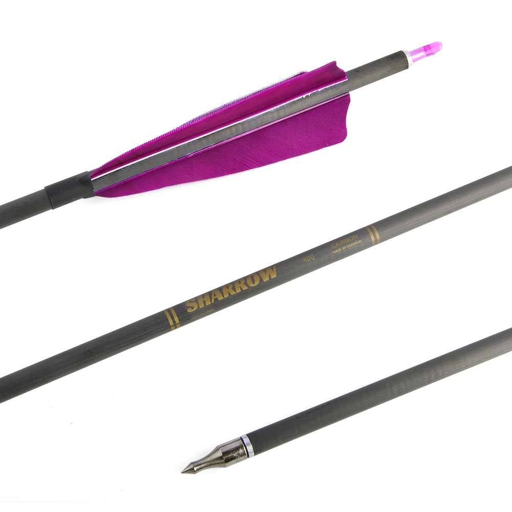 SHARROW Archery 400 Spine Carbon Arrows with 4" Feathers (12 Pack)-CHN Archery