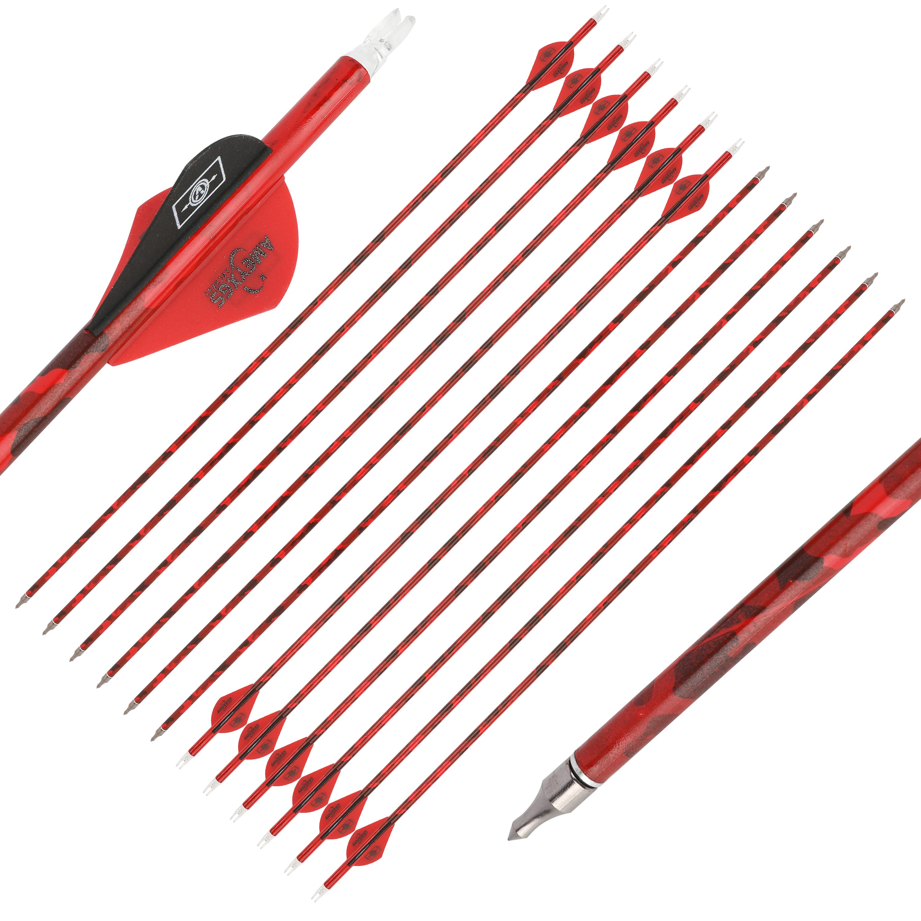 AMEYXGS 30" Camo Carbon Arrows for Compound Bow Spine 500 (12 Pack)-CHN Archery