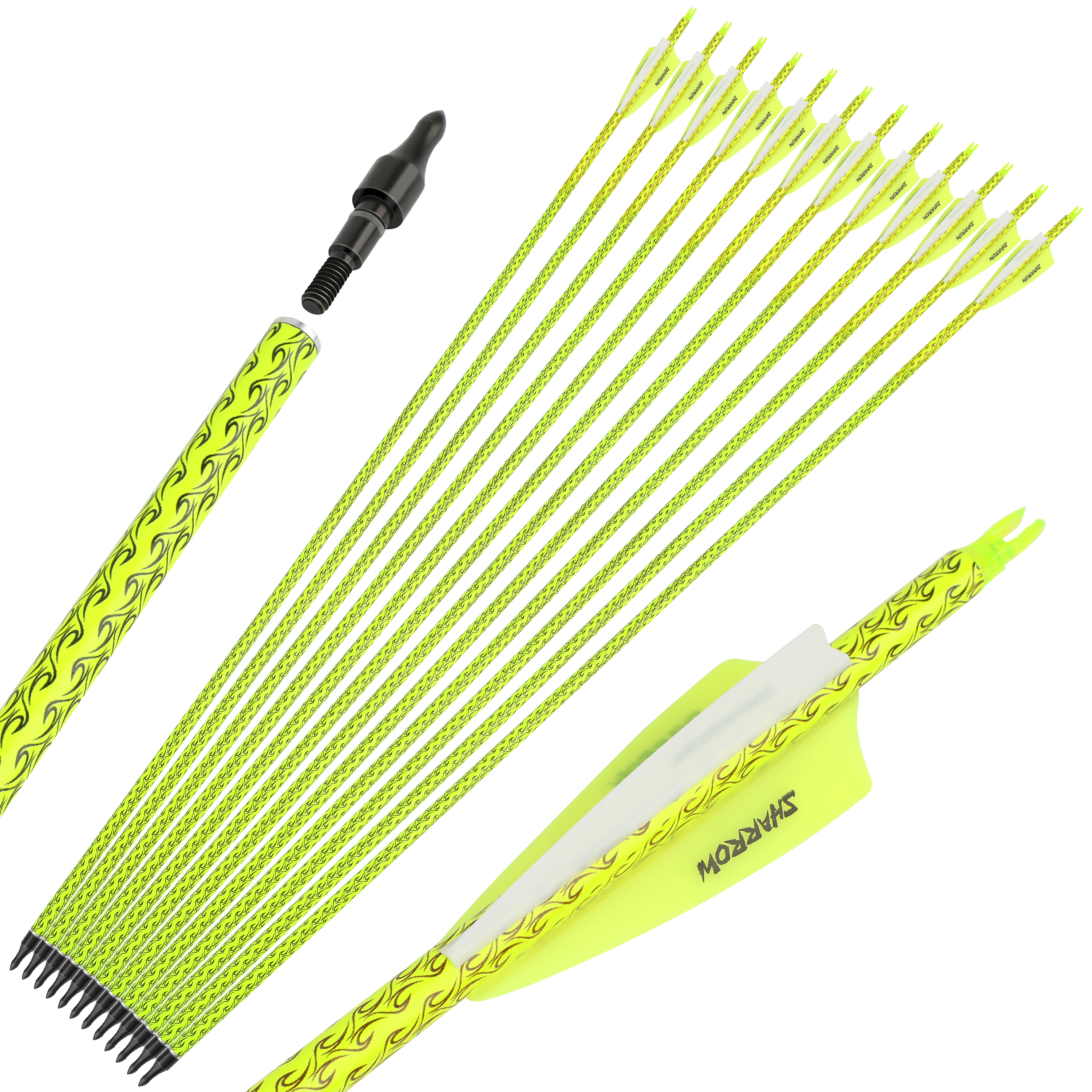 SHARROW 30" Hybrid Carbon Arrows Spine 500 for Recurve (12 Pack)