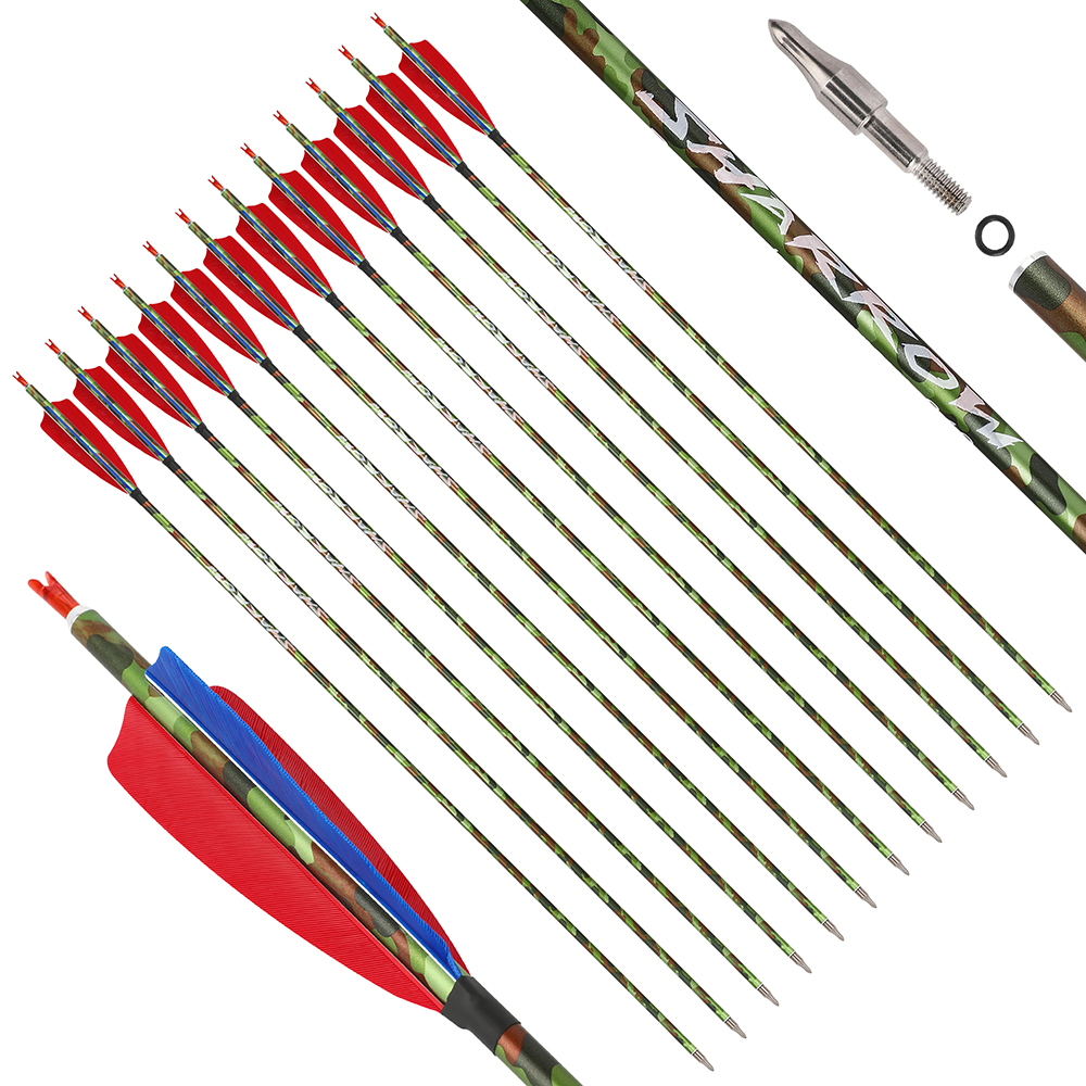 SHARROW 30" Feather Fletched Carbon Arrows Spine 340 (12 Pack)